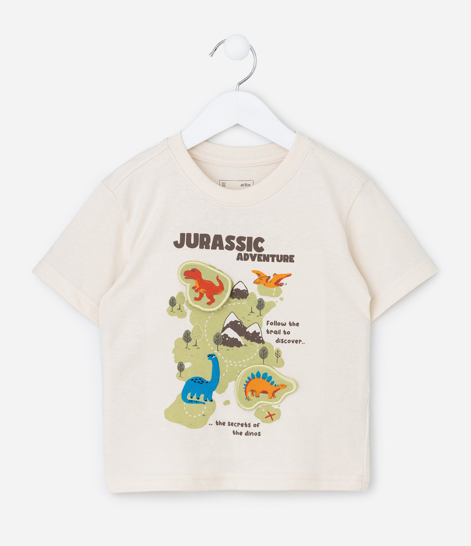 Camiseta Manga Curta Dinossauro Interativa - Tam 1 a 6 Anos Bege 1
