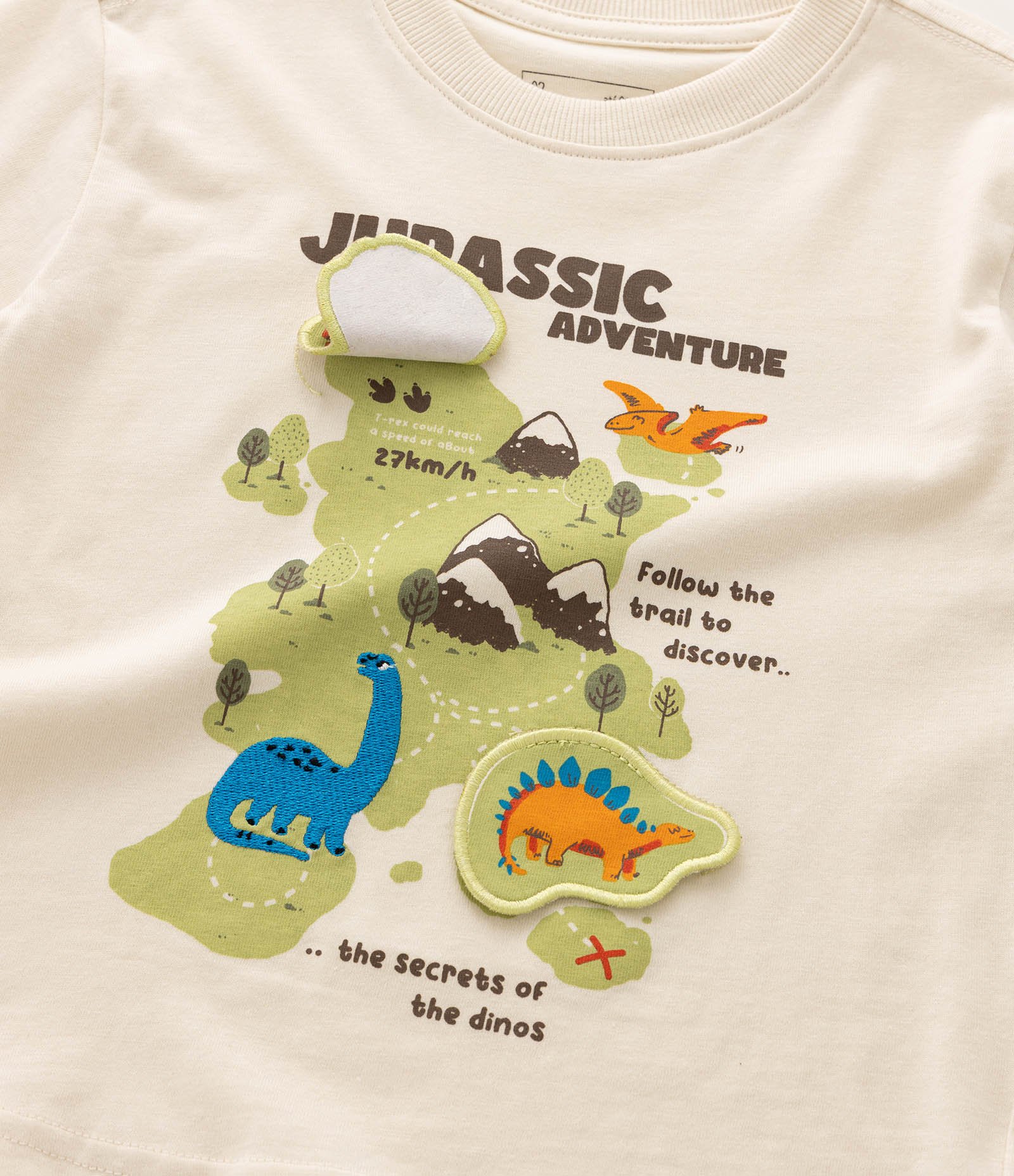 Camiseta Manga Curta Dinossauro Interativa - Tam 1 a 6 Anos Bege 4