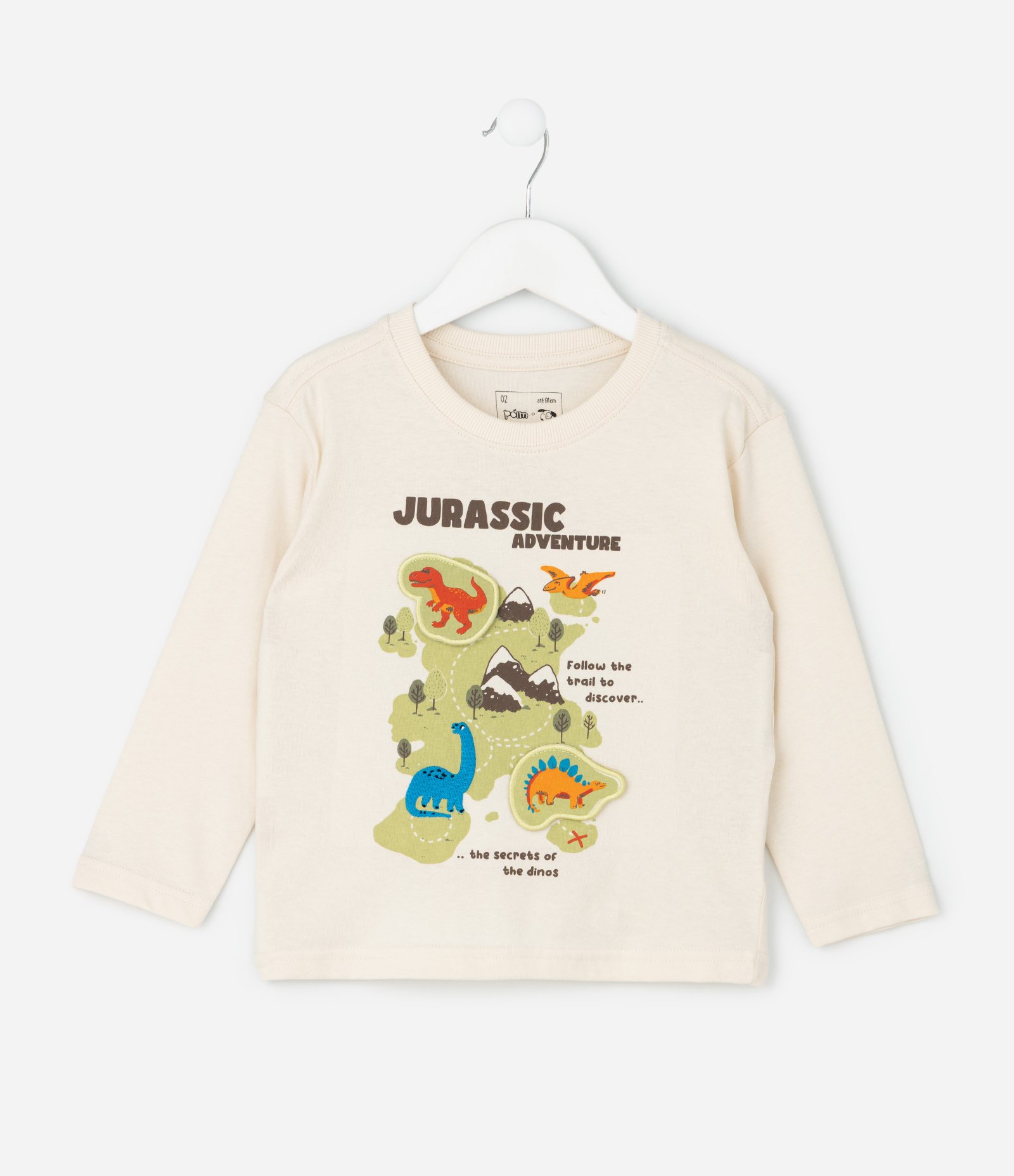 Camiseta Manga Longa Dinossauro Interativa - 1 a 6 Anos Bege 1