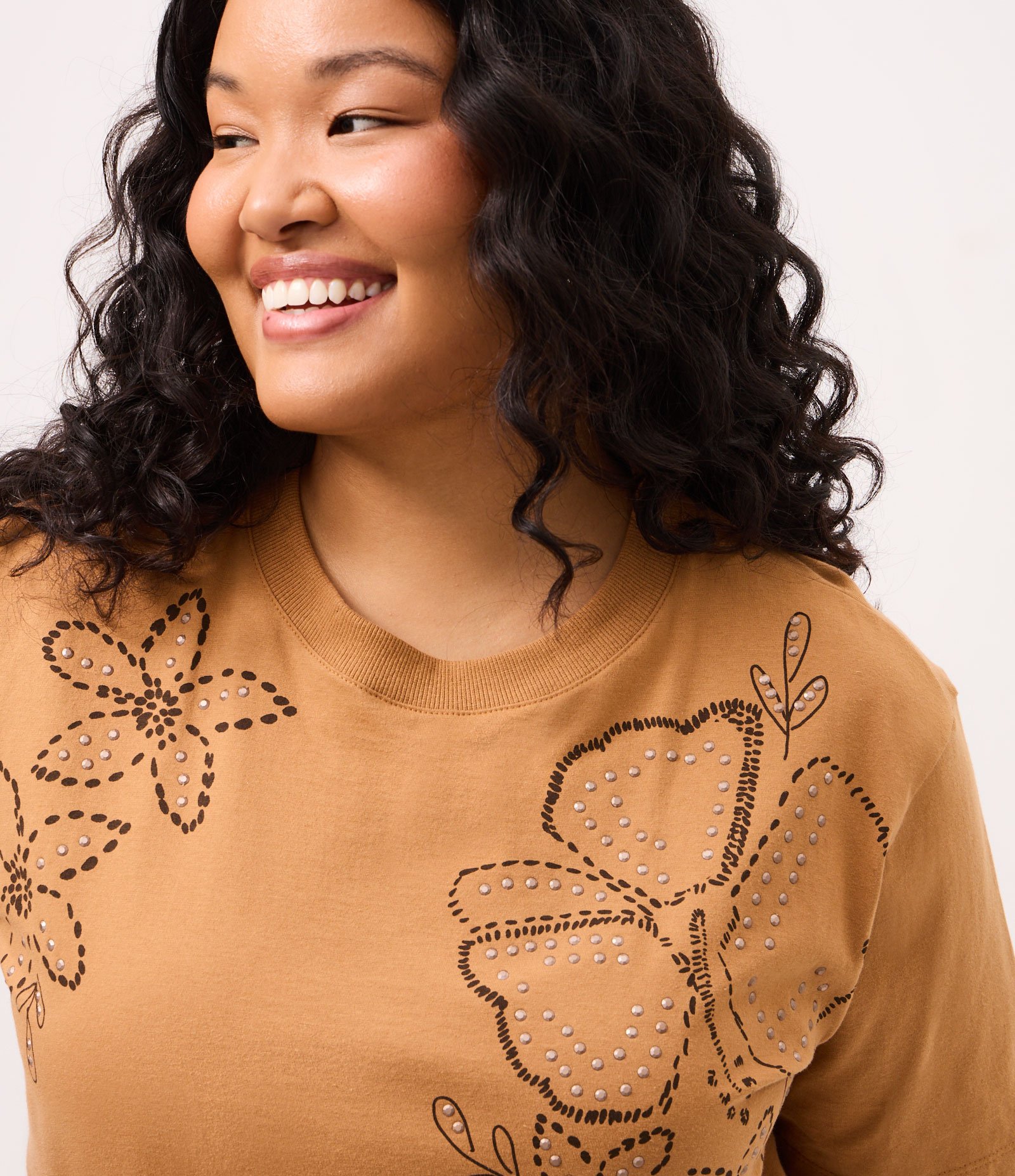 Blusa Boxy em Algodão com Estampa Floral e Tachinhas Curve & Plus Size Amarelo 3