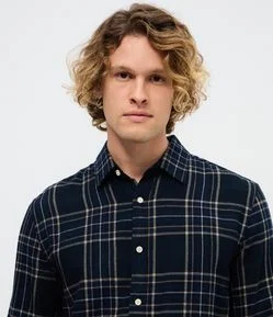 Camisa Manga Longa em Flanela com Estampa Xadrez