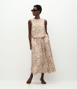 Saia Midi em Viscose com Estampa Animal Print