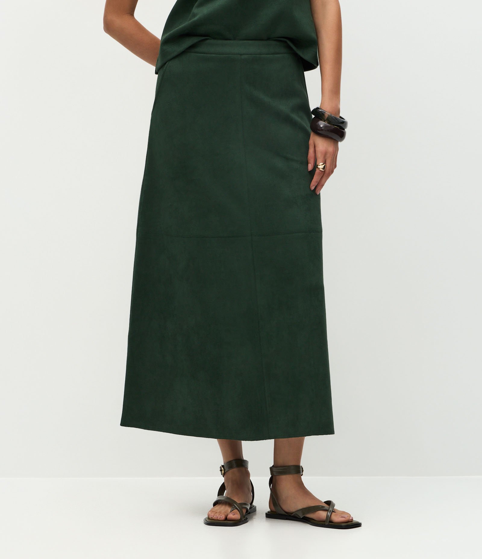Saia Reta Longa em Suede com Cós Estruturado Verde 3
