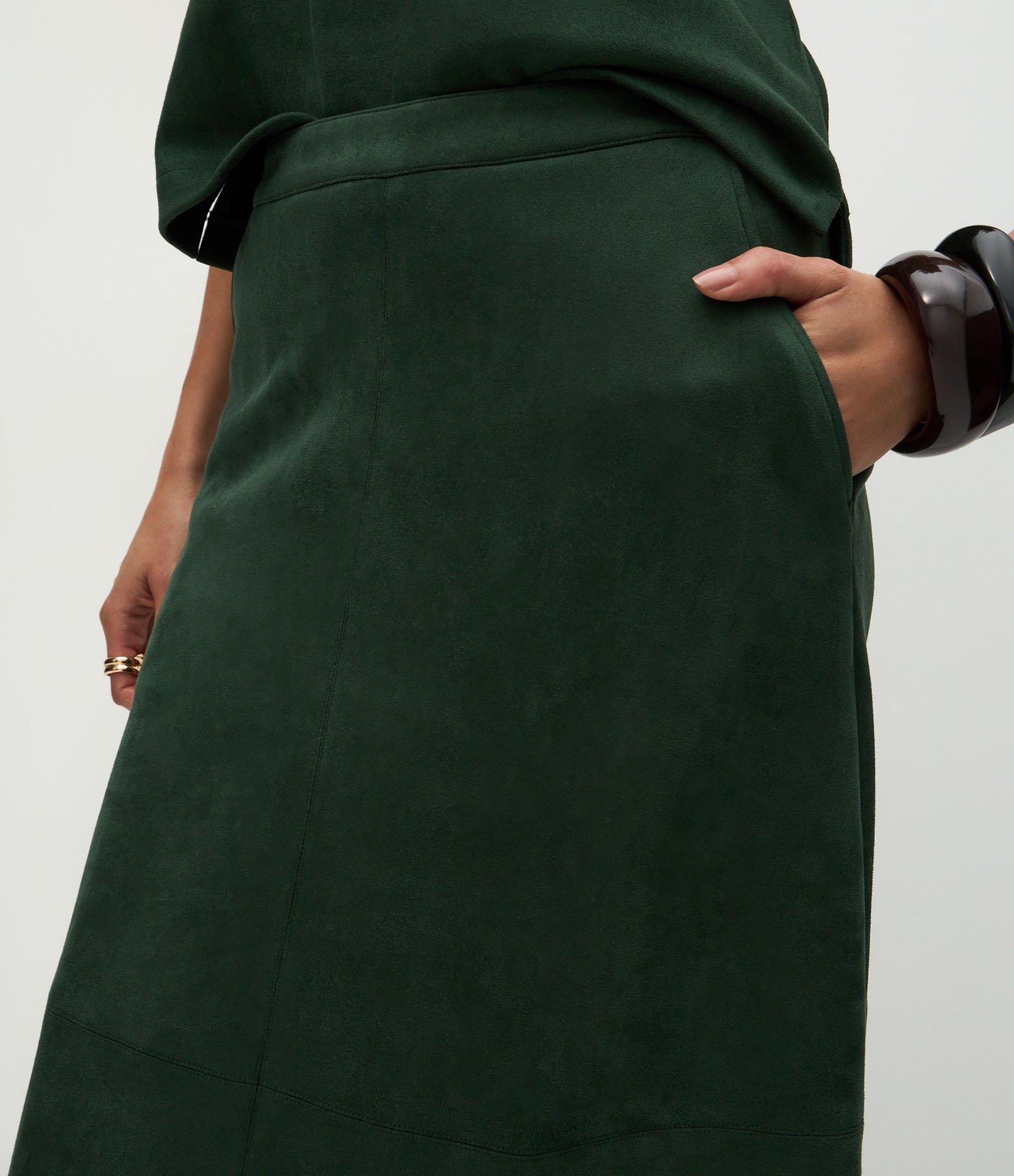 Saia Reta Longa em Suede com Cós Estruturado Verde 4