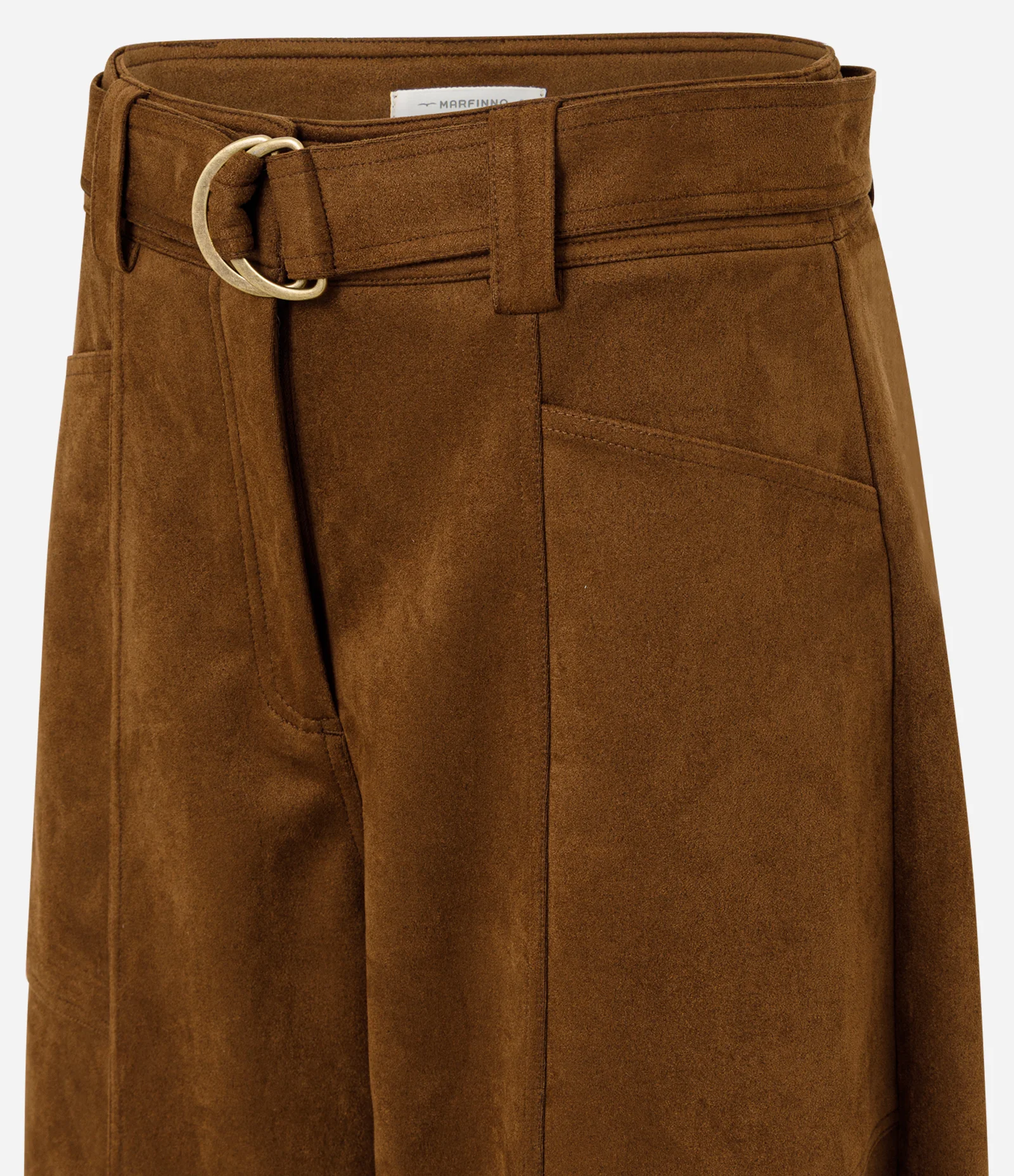 Calça Barrel em Suede com Cós Estruturado e Faixa com Fivela Marrom 6