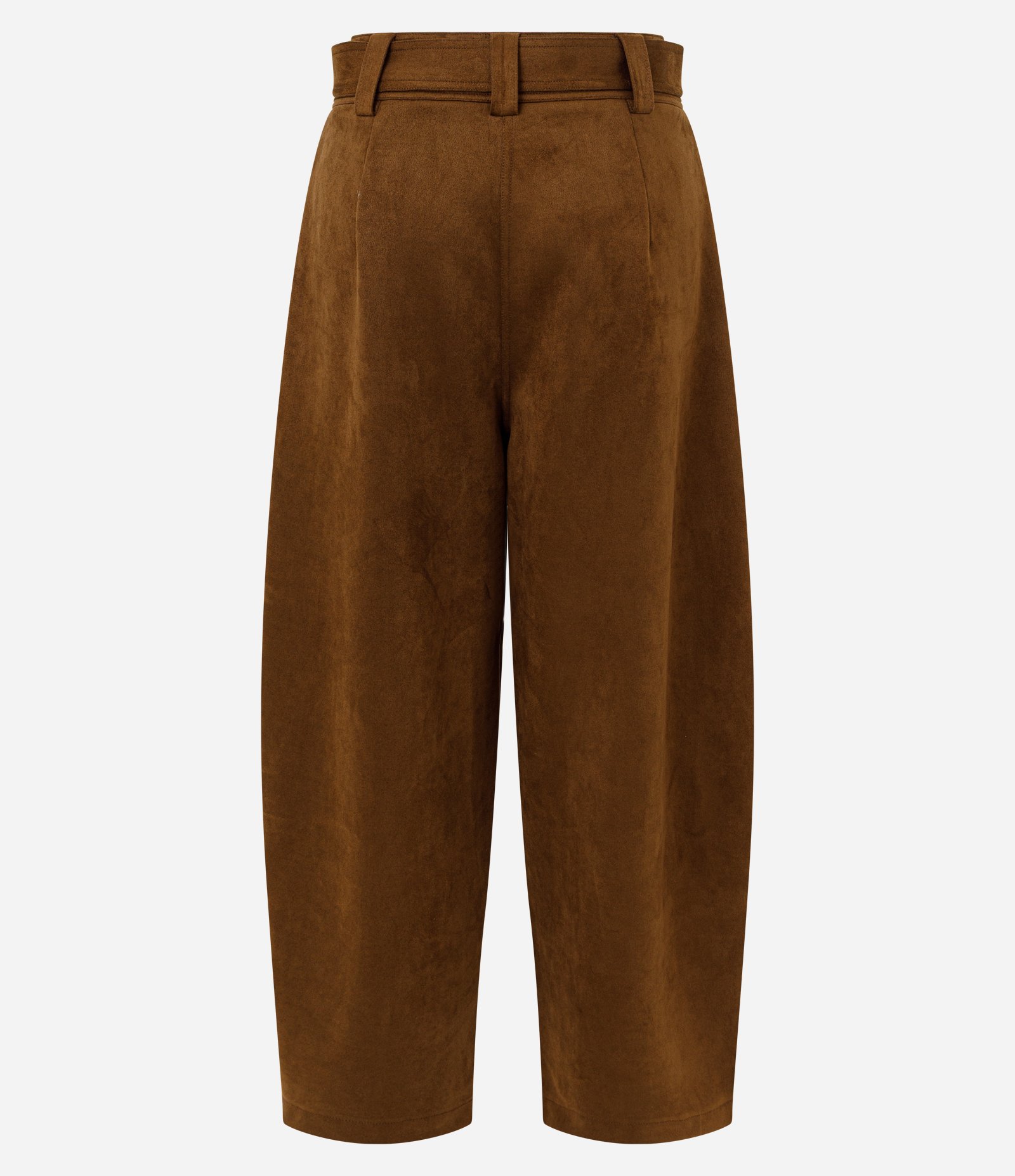 Calça Barrel em Suede com Cós Estruturado e Faixa com Fivela Marrom 7