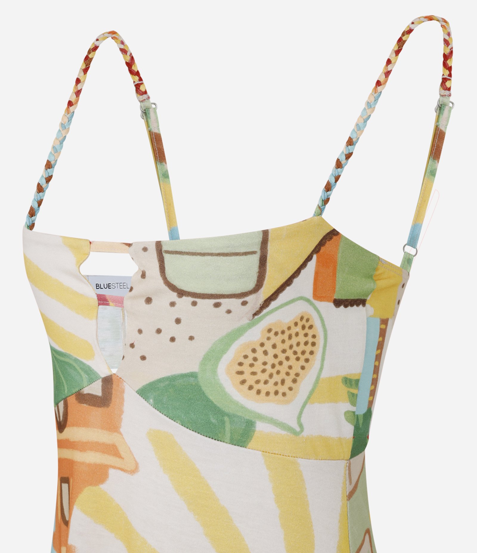 Vestido Longo em Algodão com Estampa Ícones e Alças Trançadas Multicores 2