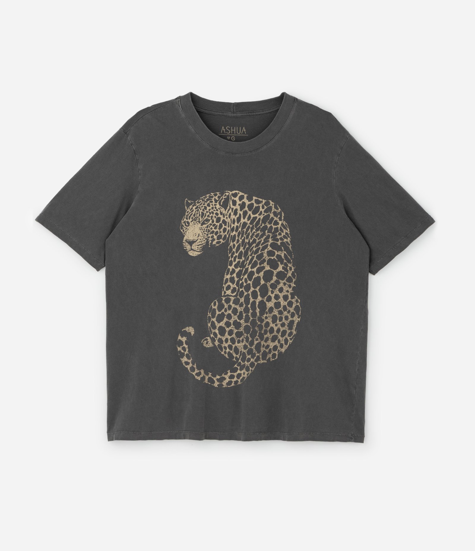 Camiseta Alongada Lavada com Estampa de Onça Curve & Plus Size Preto 1