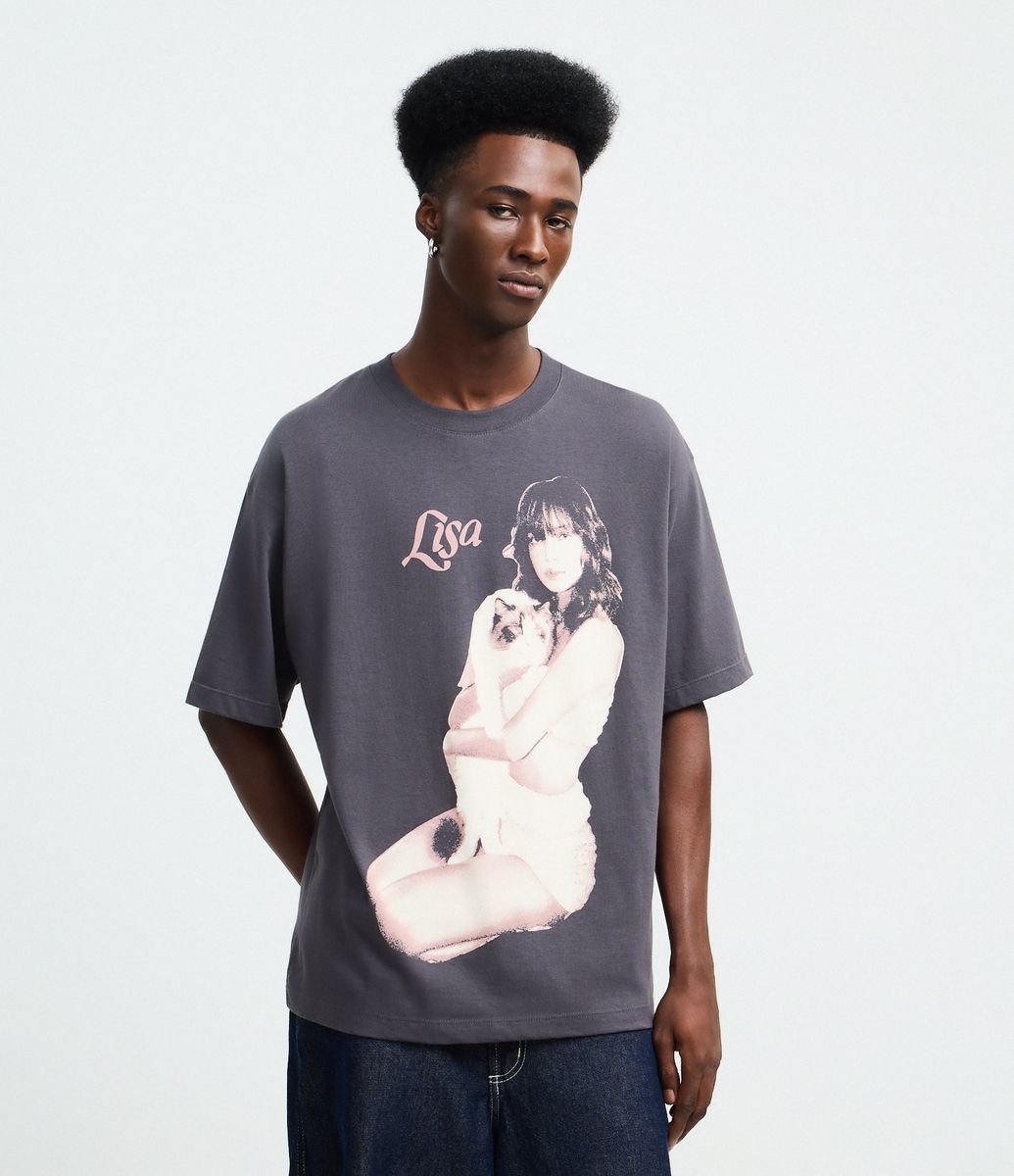 Camiseta em Algodão Estampa Lisa Black Pink Cinza