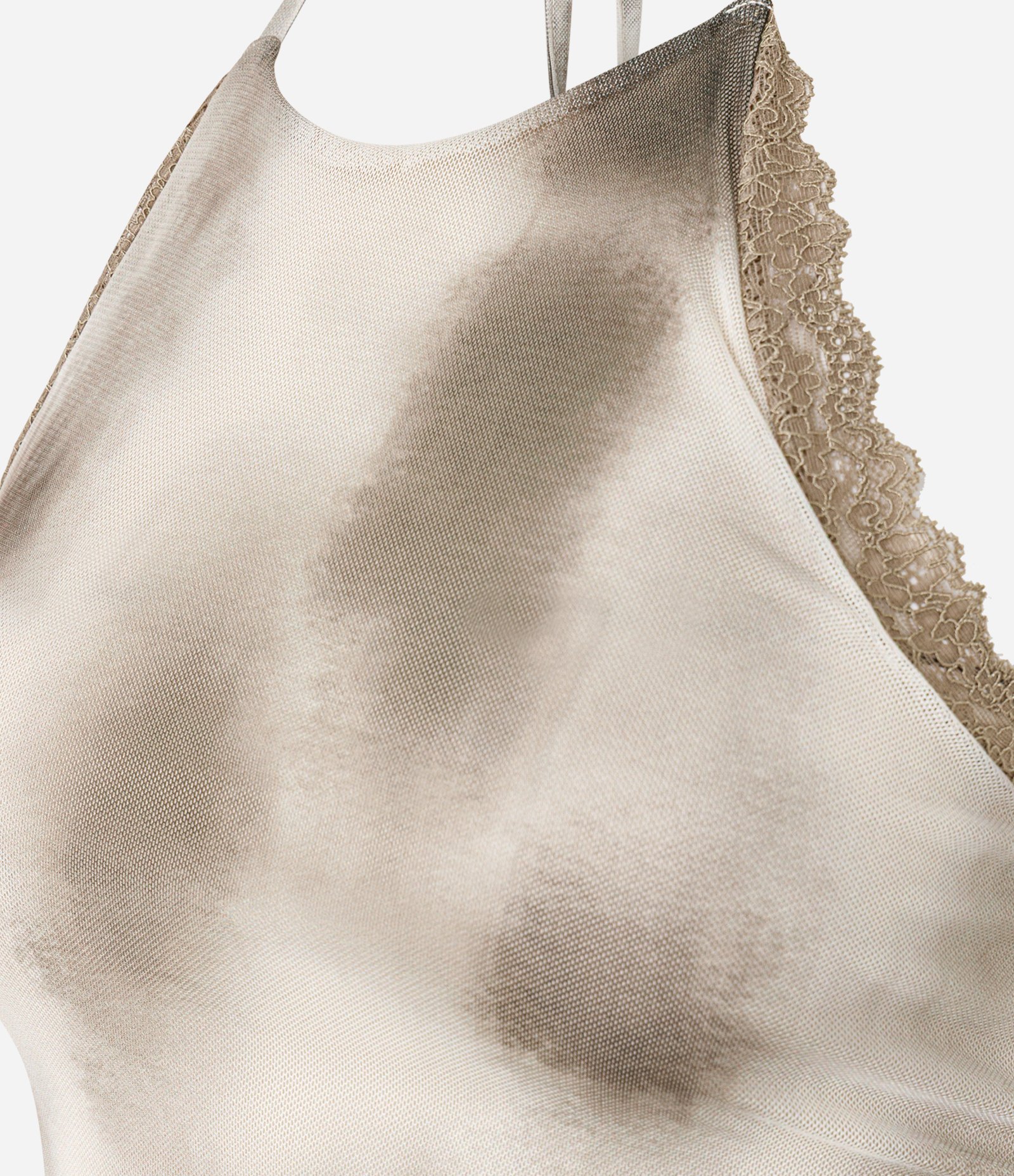 Blusa Frente Única em Tule com Rendas e Estampa Manchas Tawny Brown 6