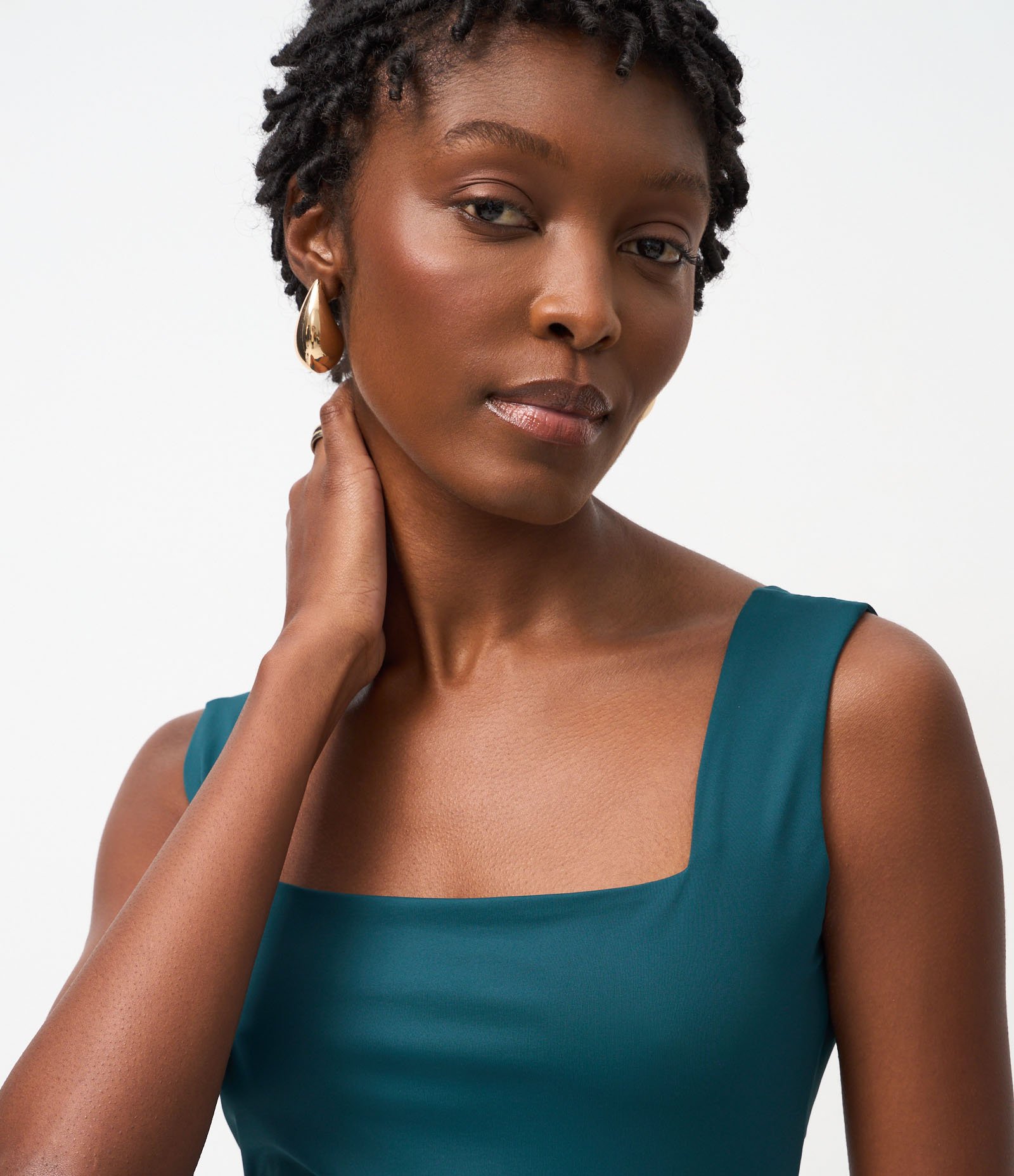 Blusa Básica em Poliamida com Decote Quadrado Azul Esverdeado 5