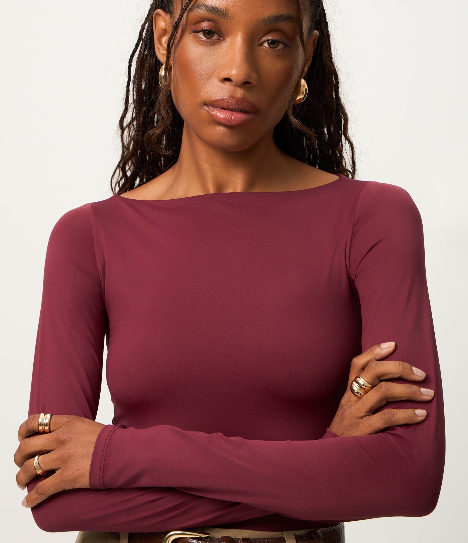 Blusa Regular em Poliamida com Decote Canoa Bordô 3