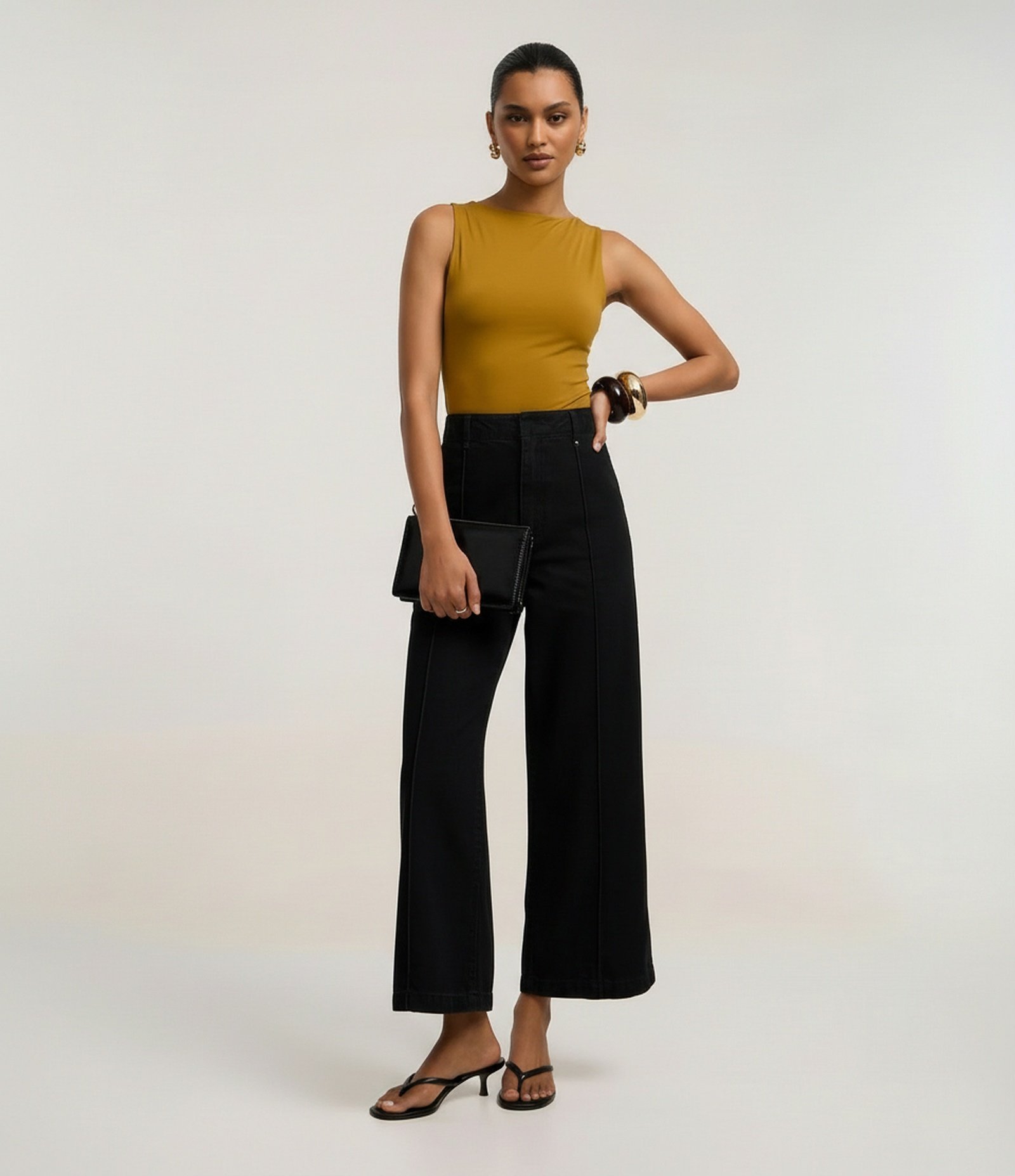 Body Básico em Poliamida com Gola Redonda Marrom Oliva 2