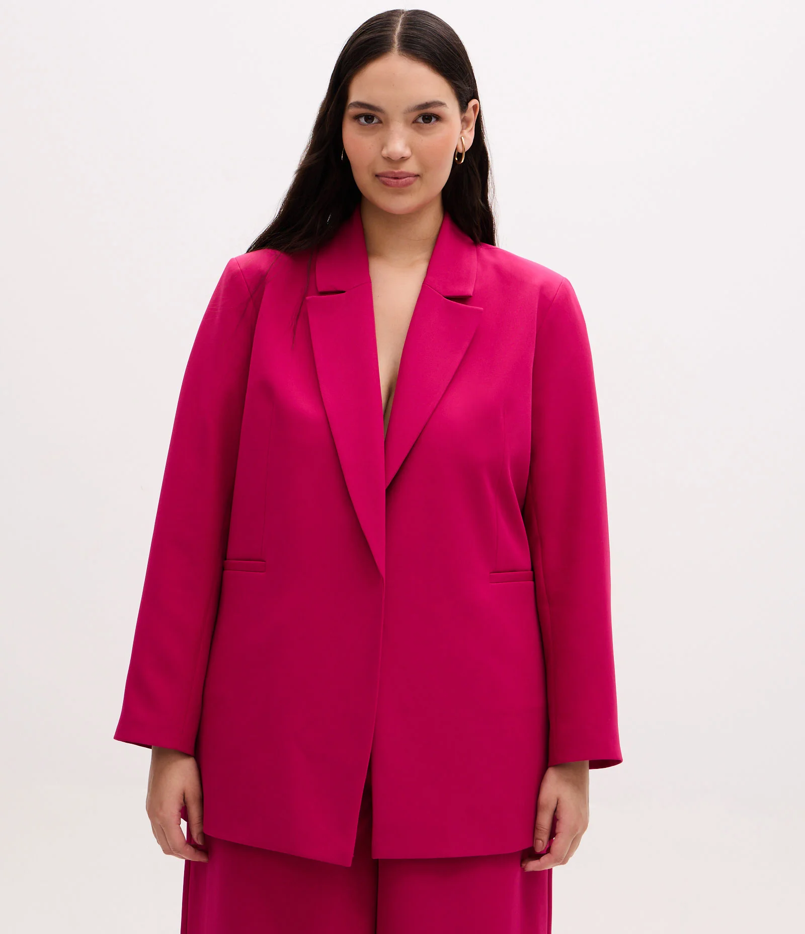 Blazer Alongado Alfaiatado e Sem Botões Curve & Plus Size Rosa 1
