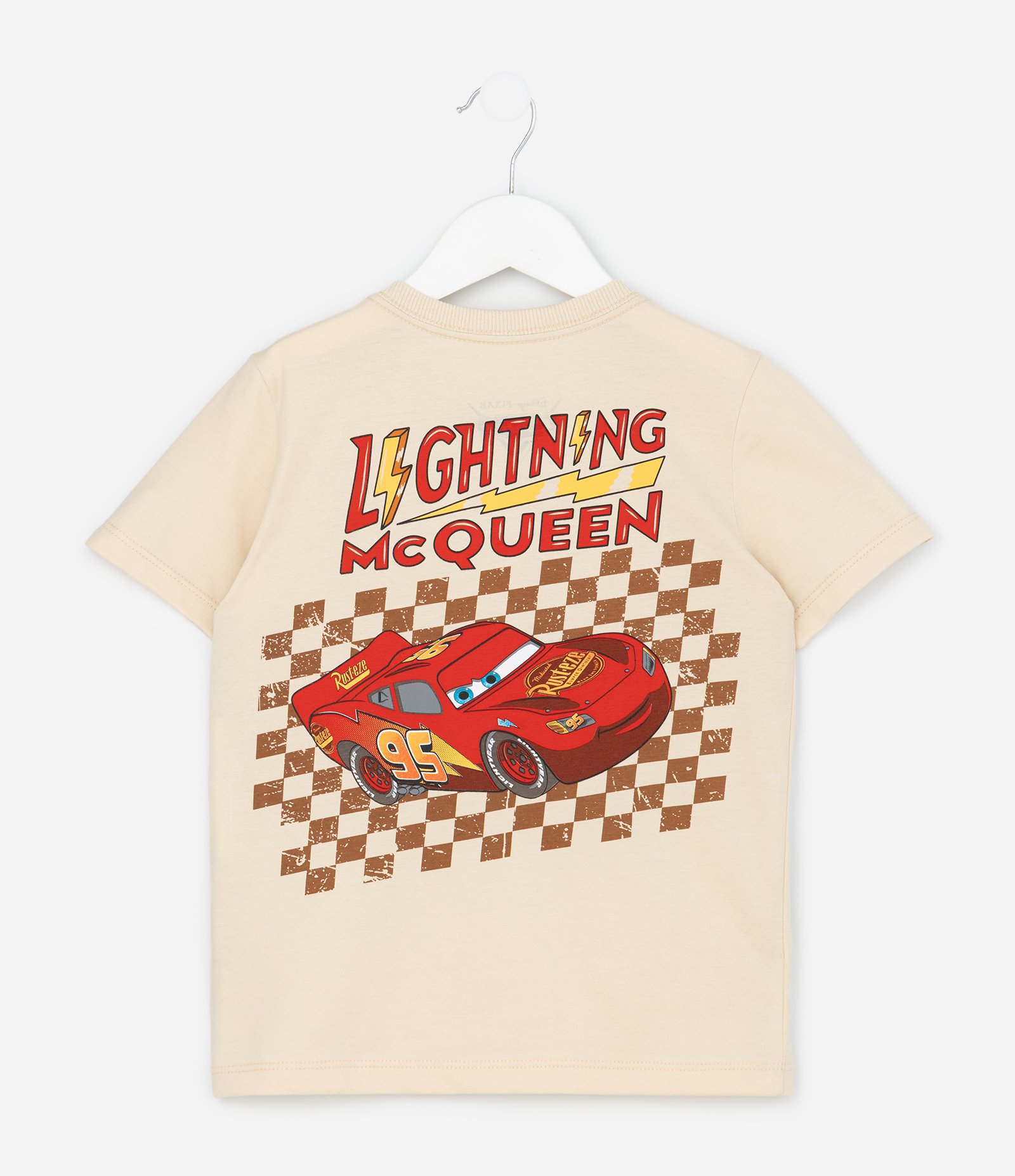 Camiseta Infantil com Estampa Carros Relâmpago Mcqueen – Tam 2 A 8 Anos Bege 2