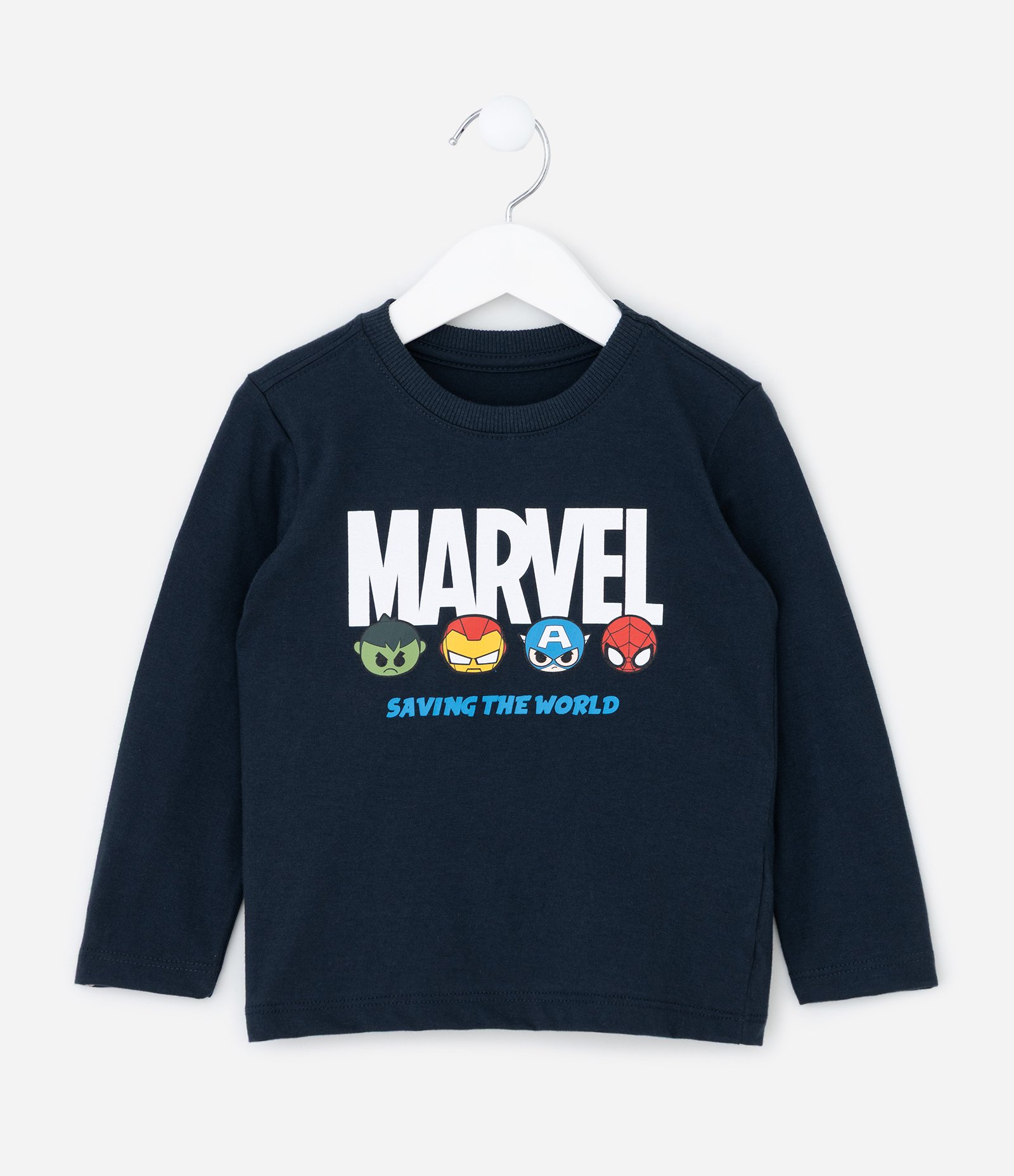 Camiseta Infantil com Estampa Marvel e Carinhas Avengers – Tam 2 a 6 Anos Azul Marinho 1
