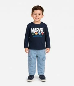 Camiseta Infantil com Estampa Marvel e Carinhas Avengers – Tam 2 a 6 Anos