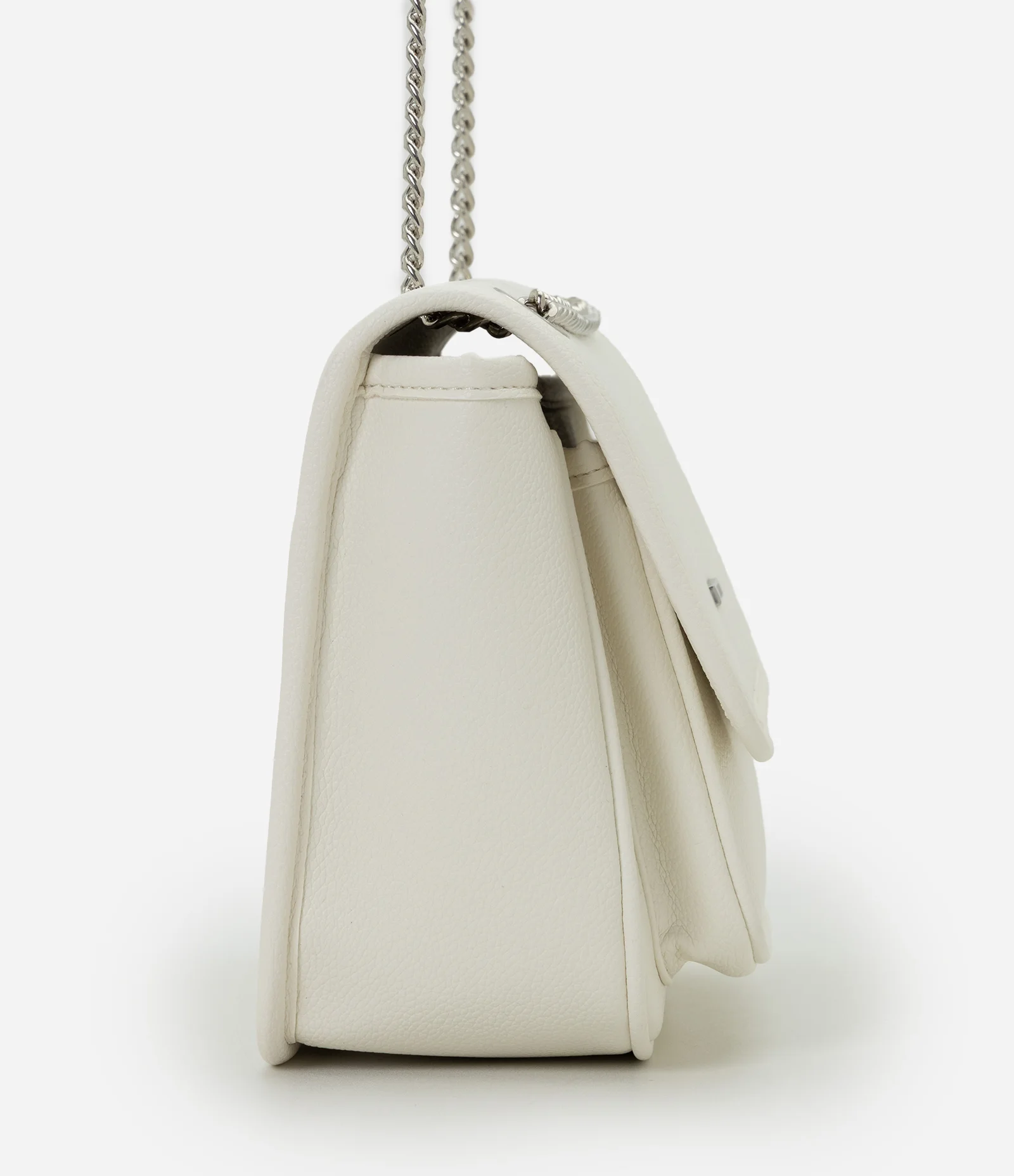 Bolsa Média em PU com Tampa e Alça Corrente Off White 2