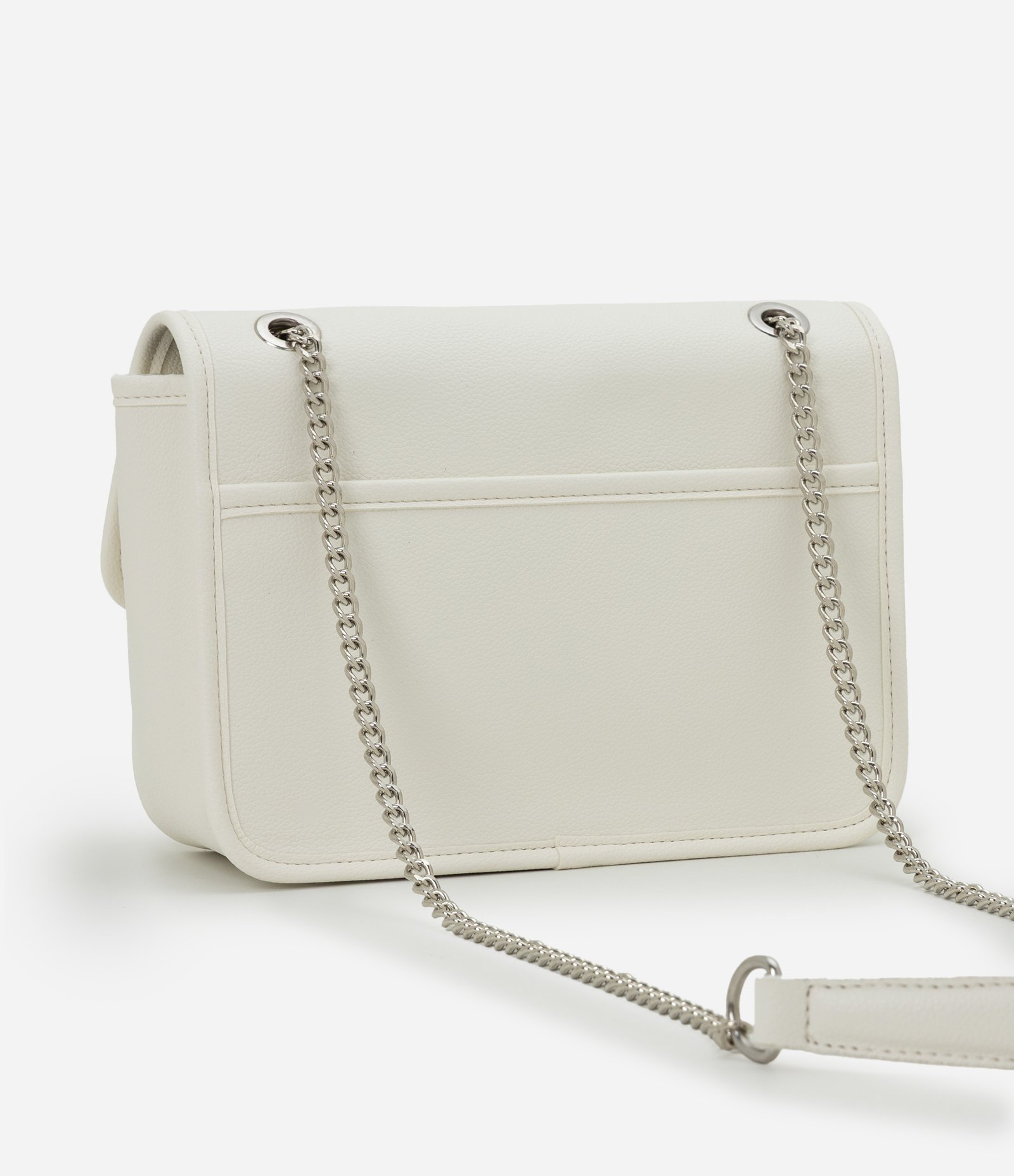 Bolsa Média em PU com Tampa e Alça Corrente Off White 3