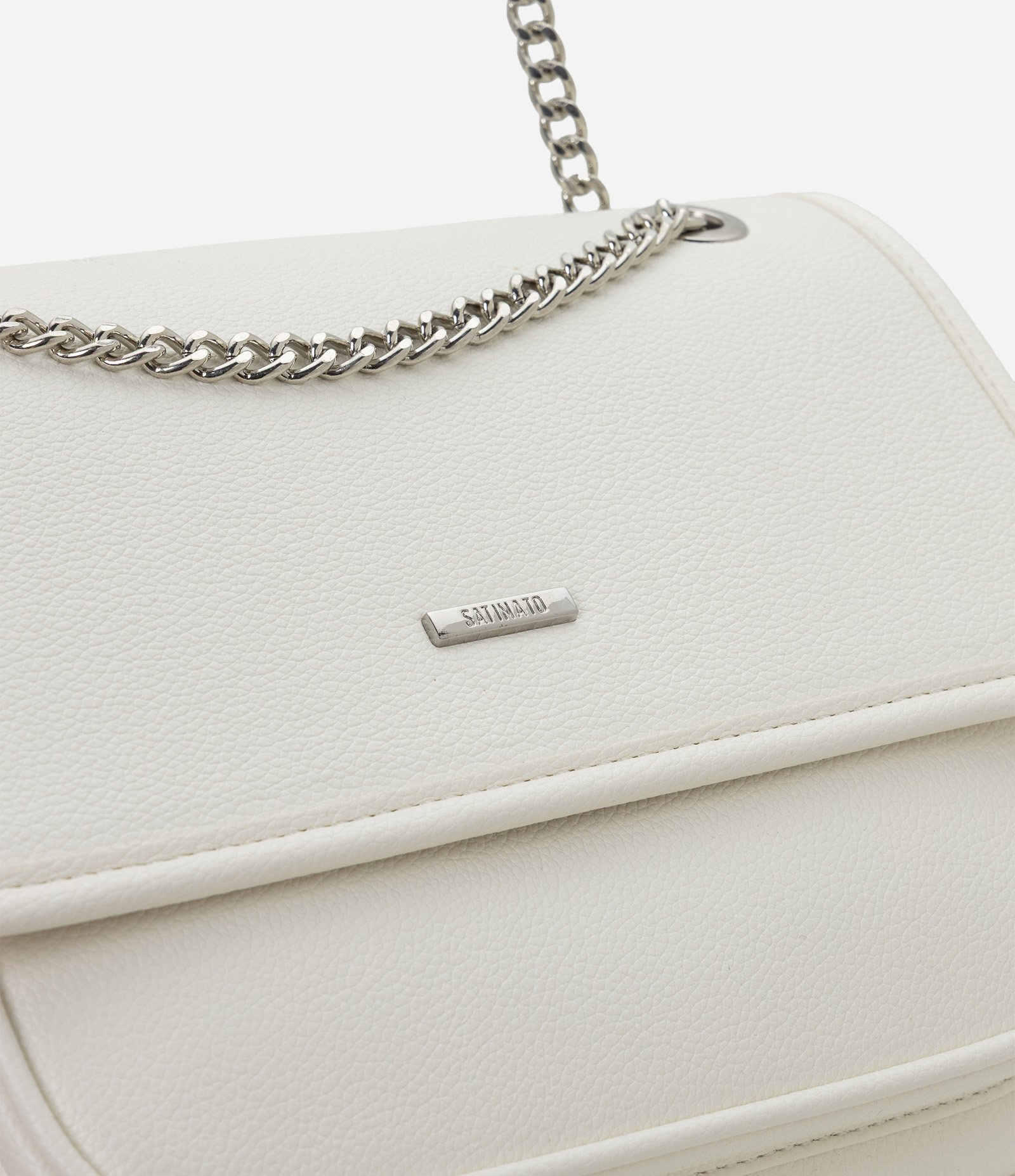 Bolsa Média em PU com Tampa e Alça Corrente Off White 4