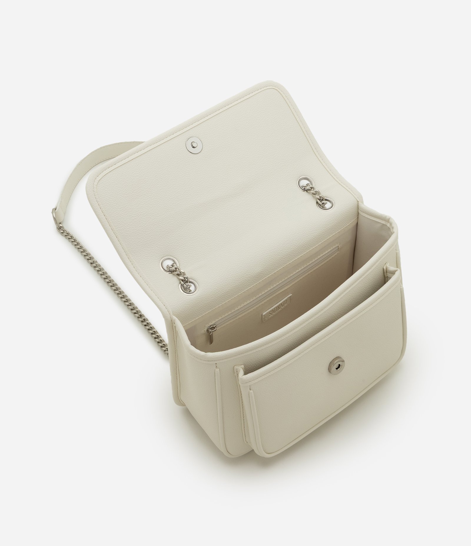 Bolsa Média em PU com Tampa e Alça Corrente Off White 6