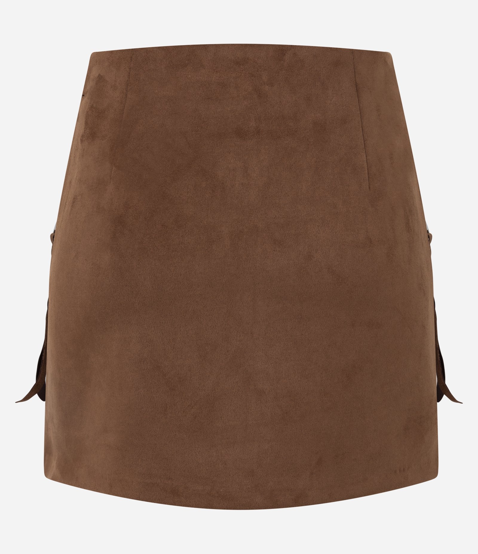 Saia Curta em Suede com Bolsos e Zíper Marrom 3