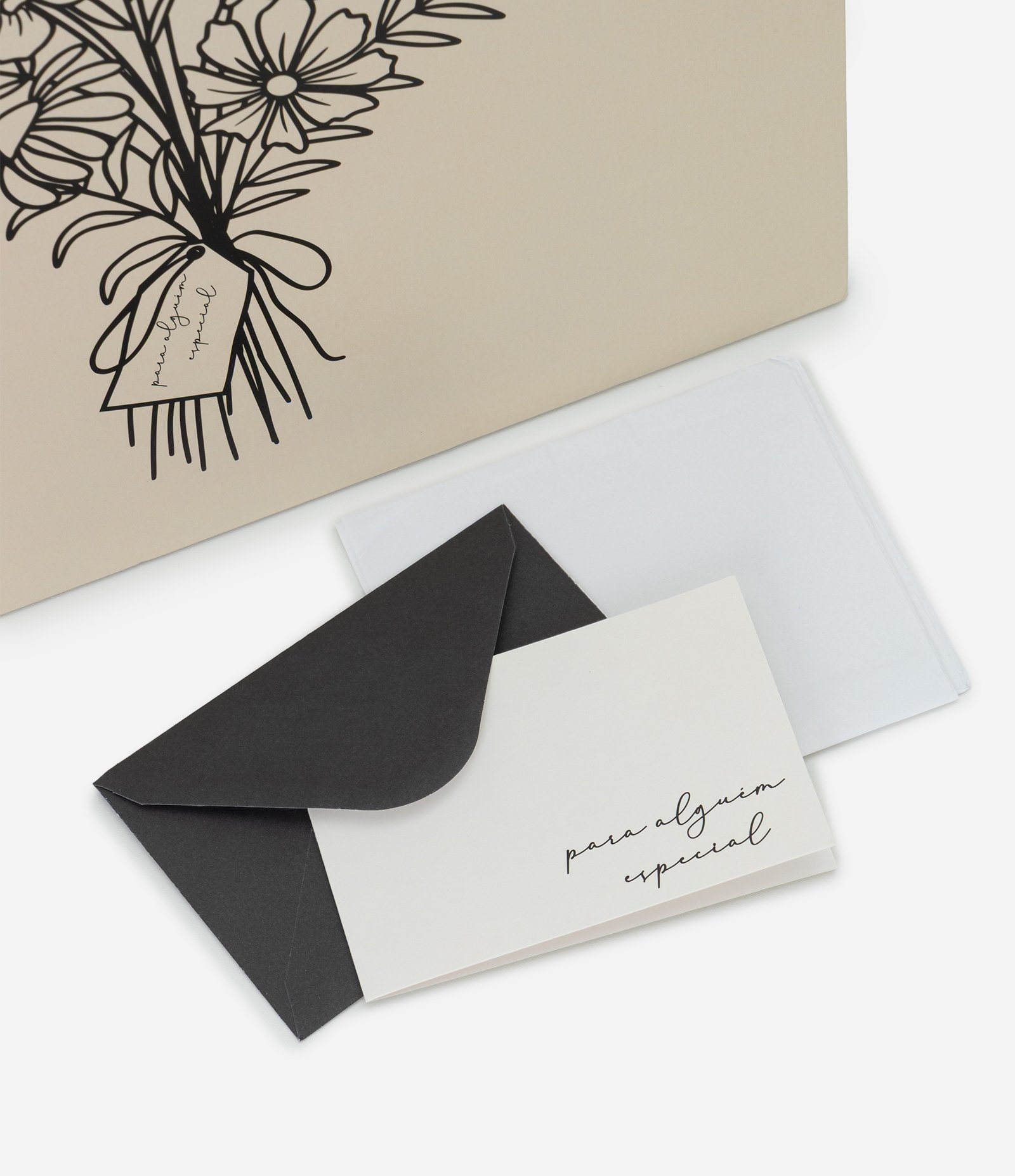 Embalagem de Presente Média com Estampa de Flores Off White 4