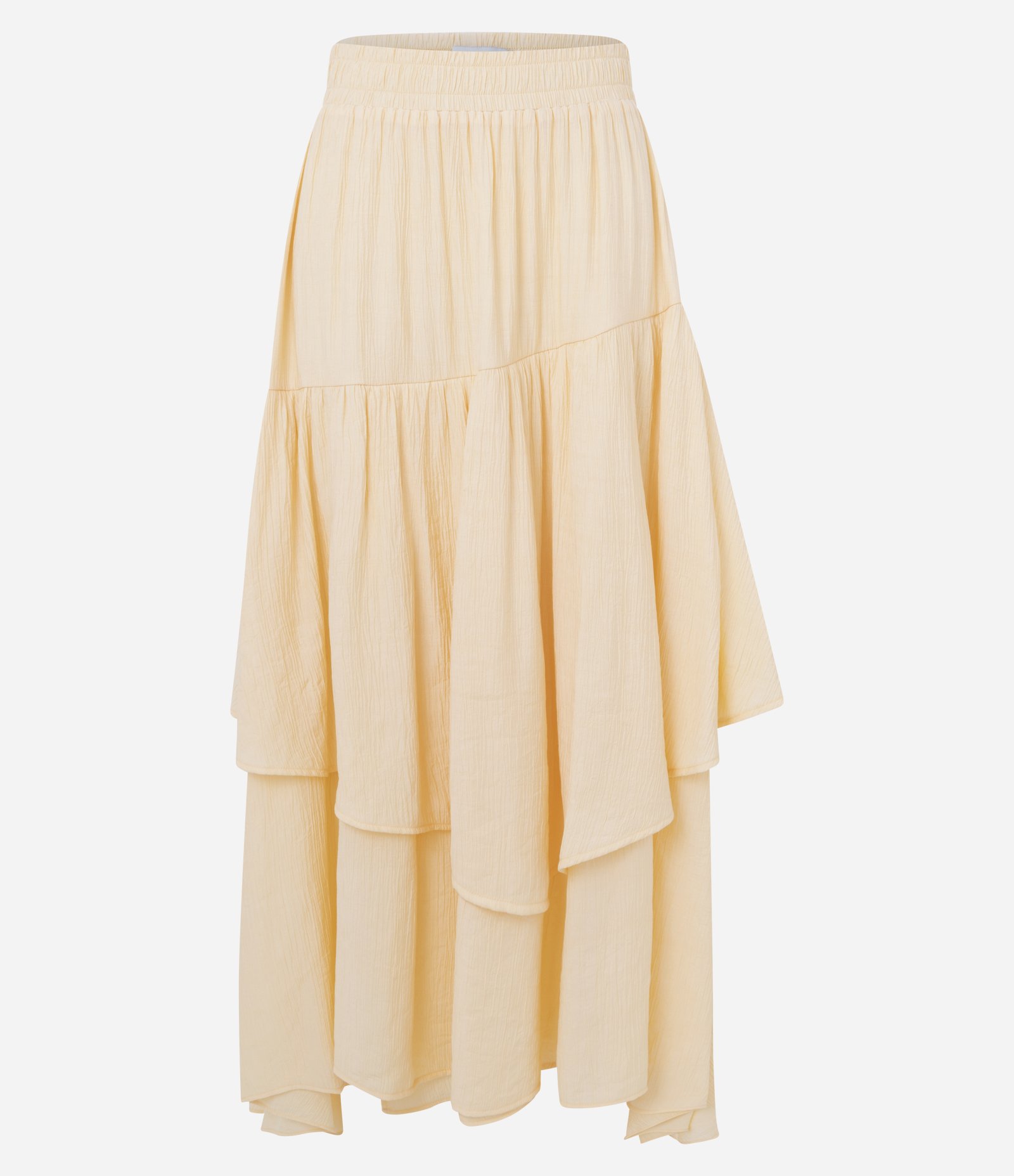 Saia Longa Assimétrica em Viscose Texturizada com Camadas Amarelo 1
