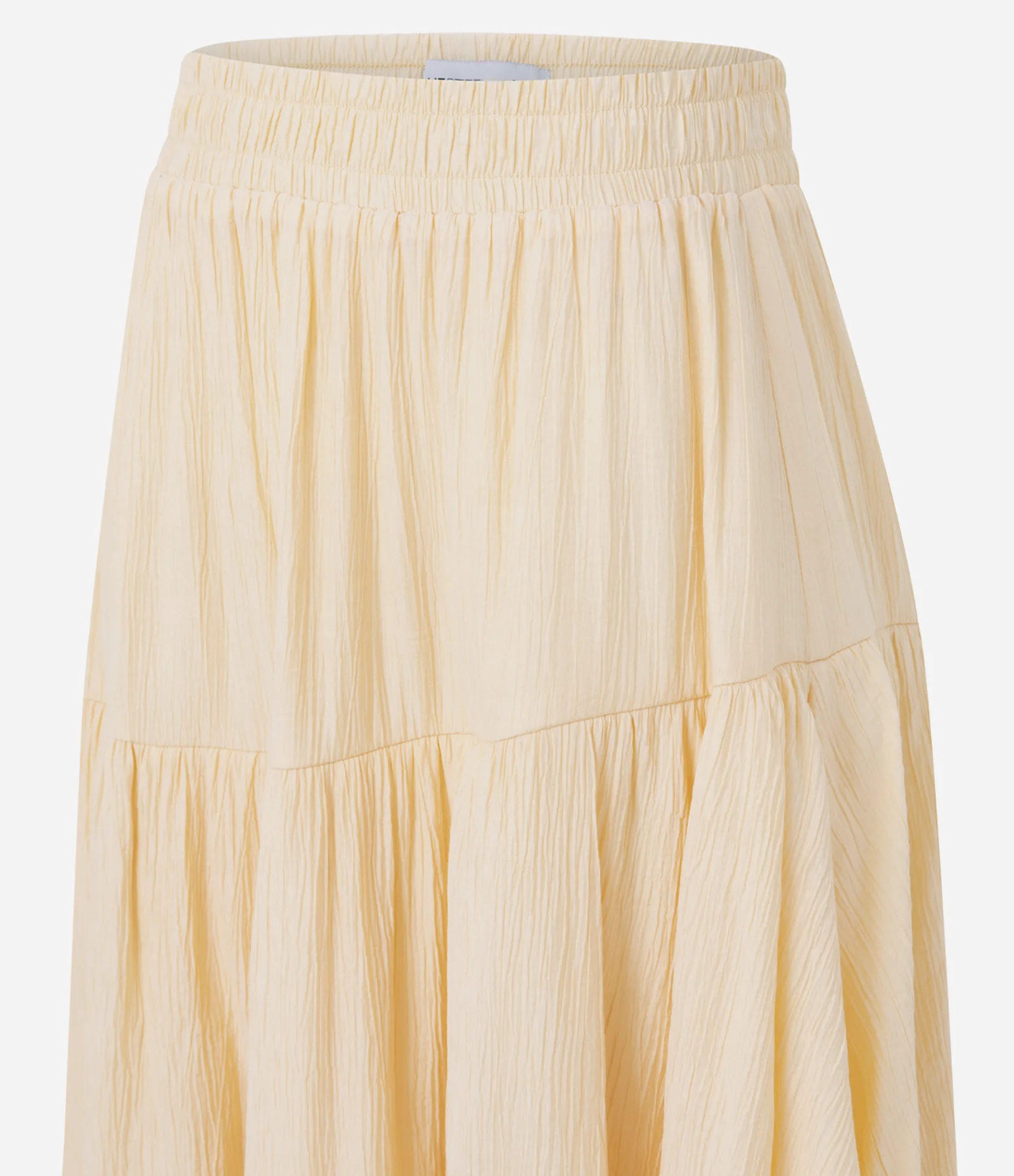 Saia Longa Assimétrica em Viscose Texturizada com Camadas Amarelo 2