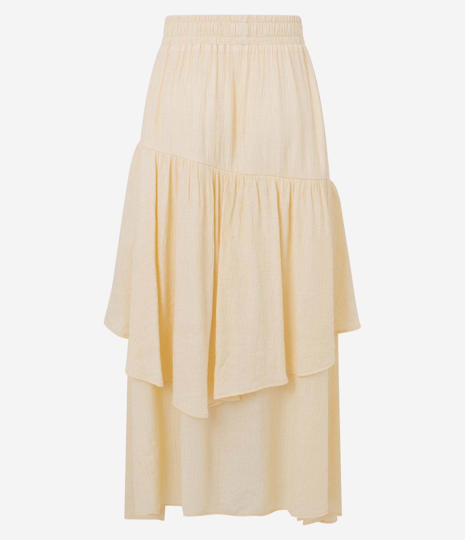 Saia Longa Assimétrica em Viscose Texturizada com Camadas Amarelo 3