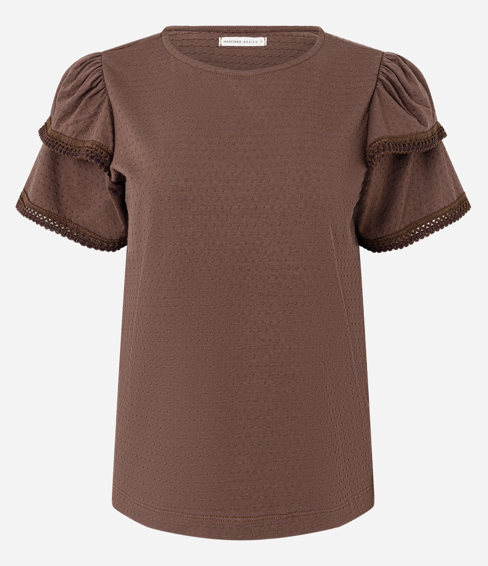 Blusa em Algodão com Babado na Manga e Detalhe Efeito Crochê Marrom 4