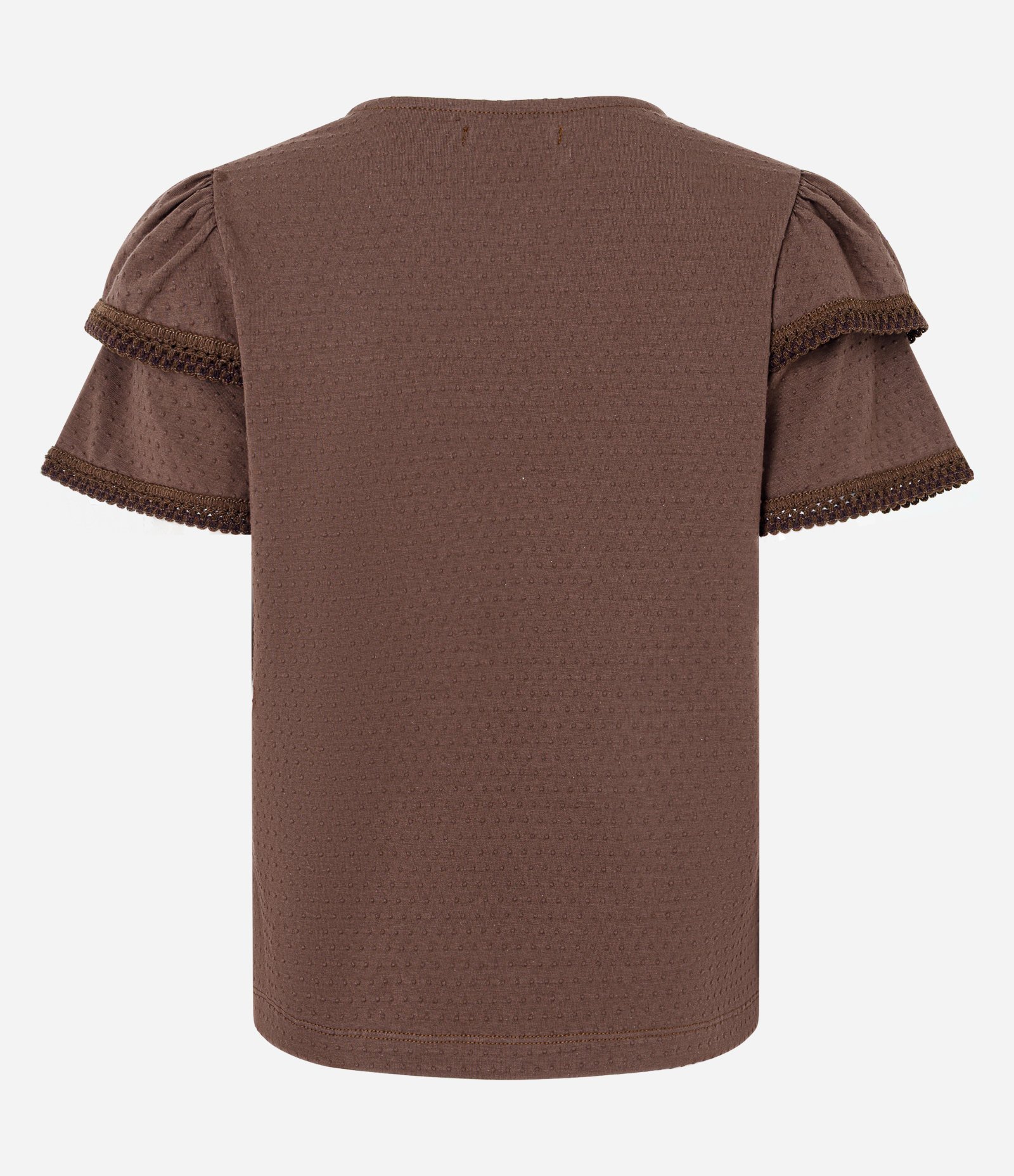 Blusa em Algodão com Babado na Manga e Detalhe Efeito Crochê Marrom 6