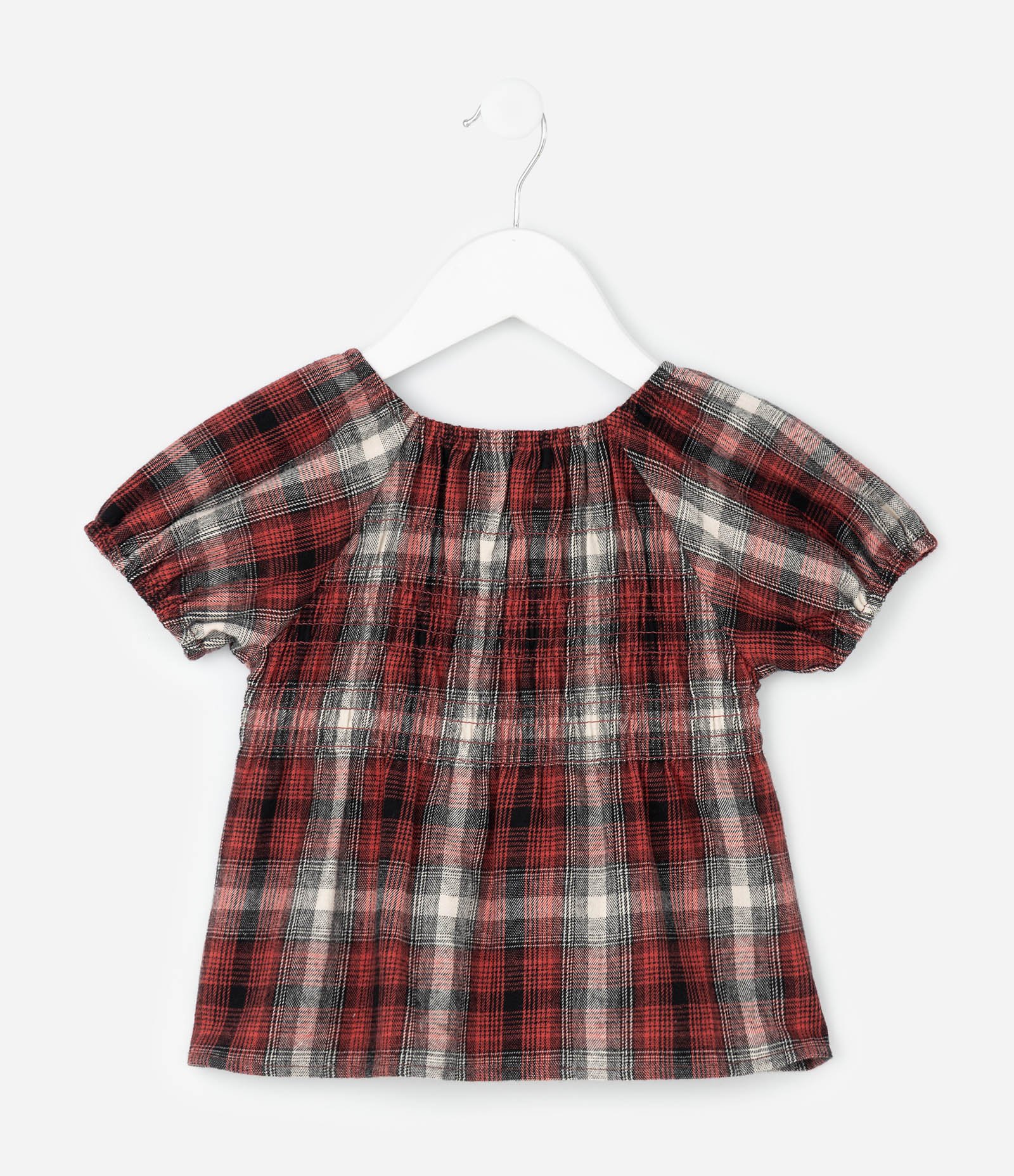 Blusa Infantil em Tricoline Xadrez com Corações – Tam 1 a 6 Anos Vermelho/Preto 2