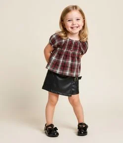 Blusa Infantil em Tricoline Xadrez com Corações – Tam 1 a 6 Anos