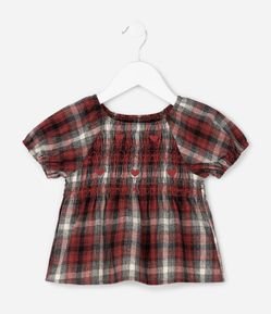 Blusa Infantil em Tricoline Xadrez com Corações – Tam 1 a 6 Anos