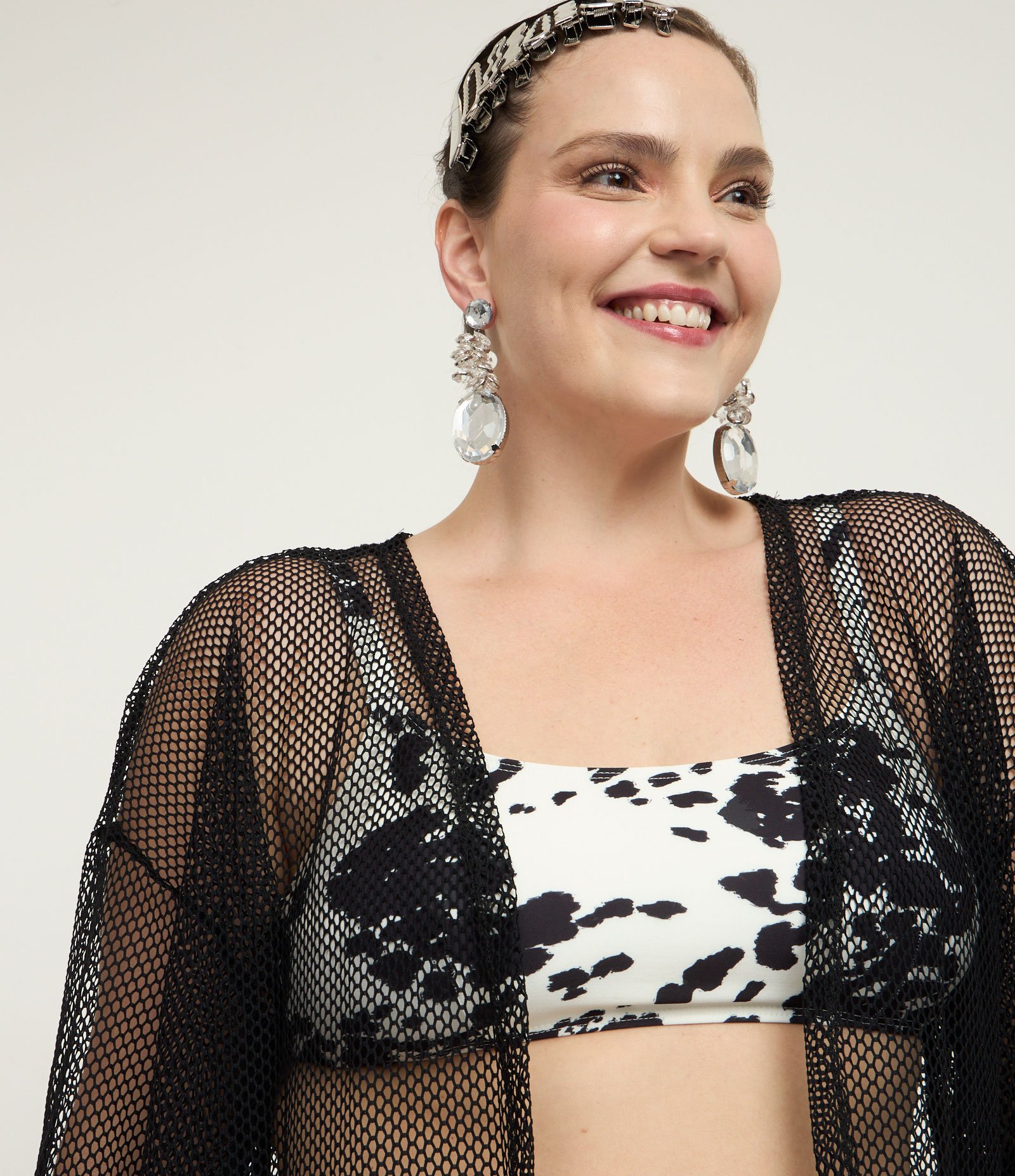 Kimono Alongado em Arrastão Curve & Plus Size Preto 3