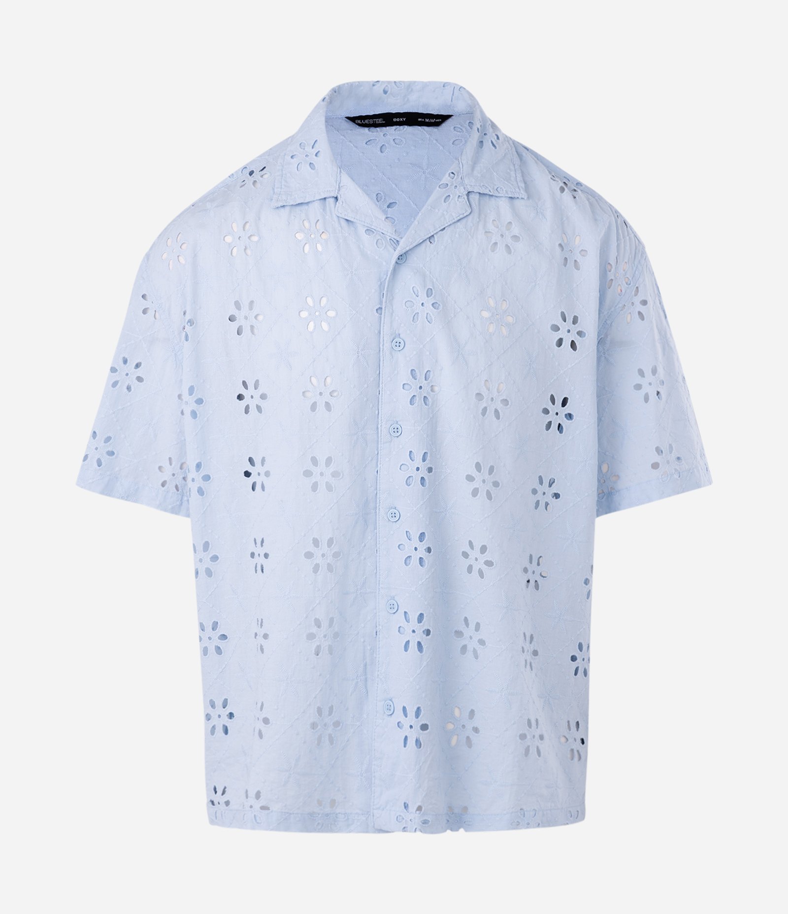 Camisa Boxy Manga Curta em Laise Floral Azul 5