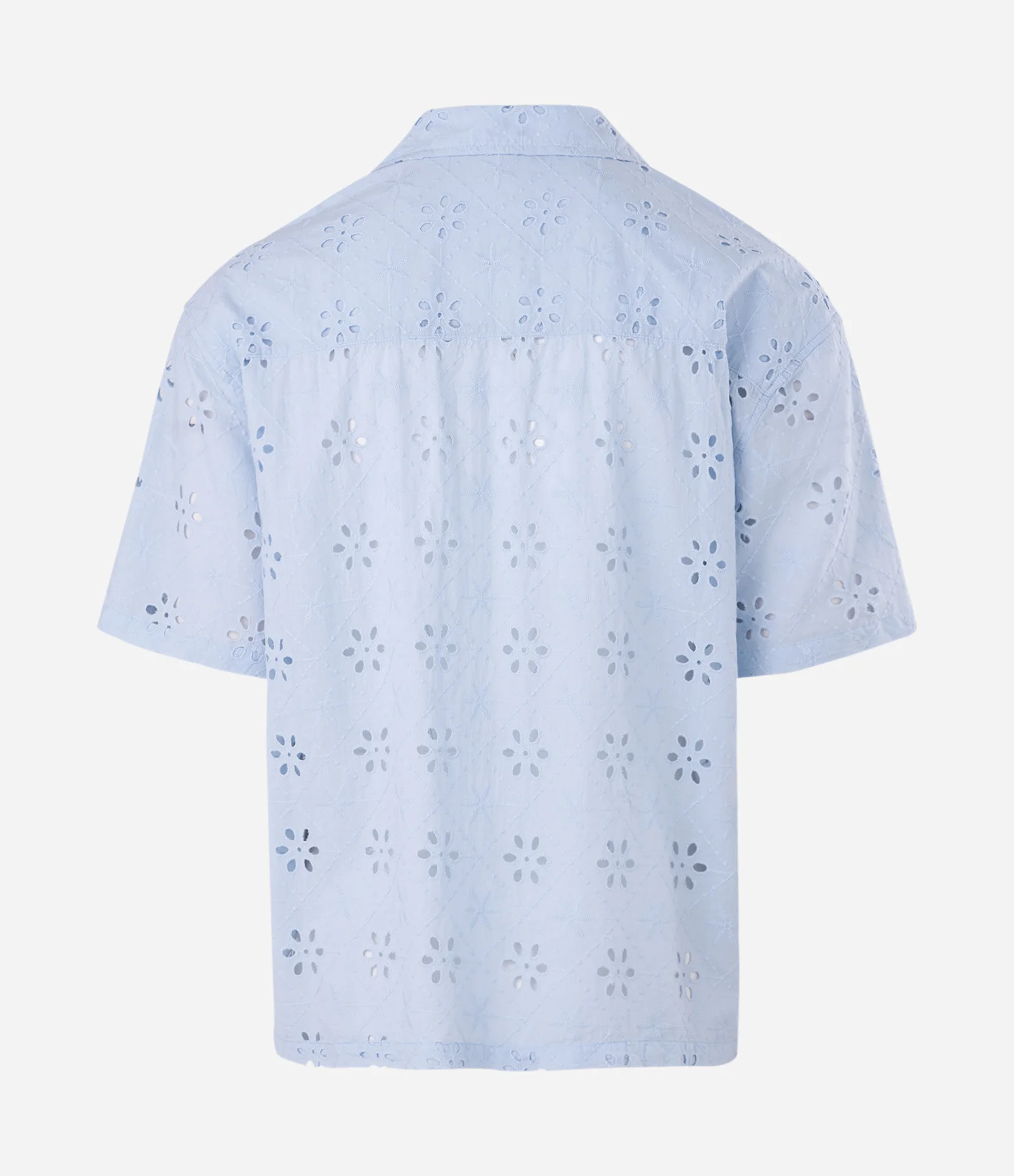 Camisa Boxy Manga Curta em Laise Floral Azul 6