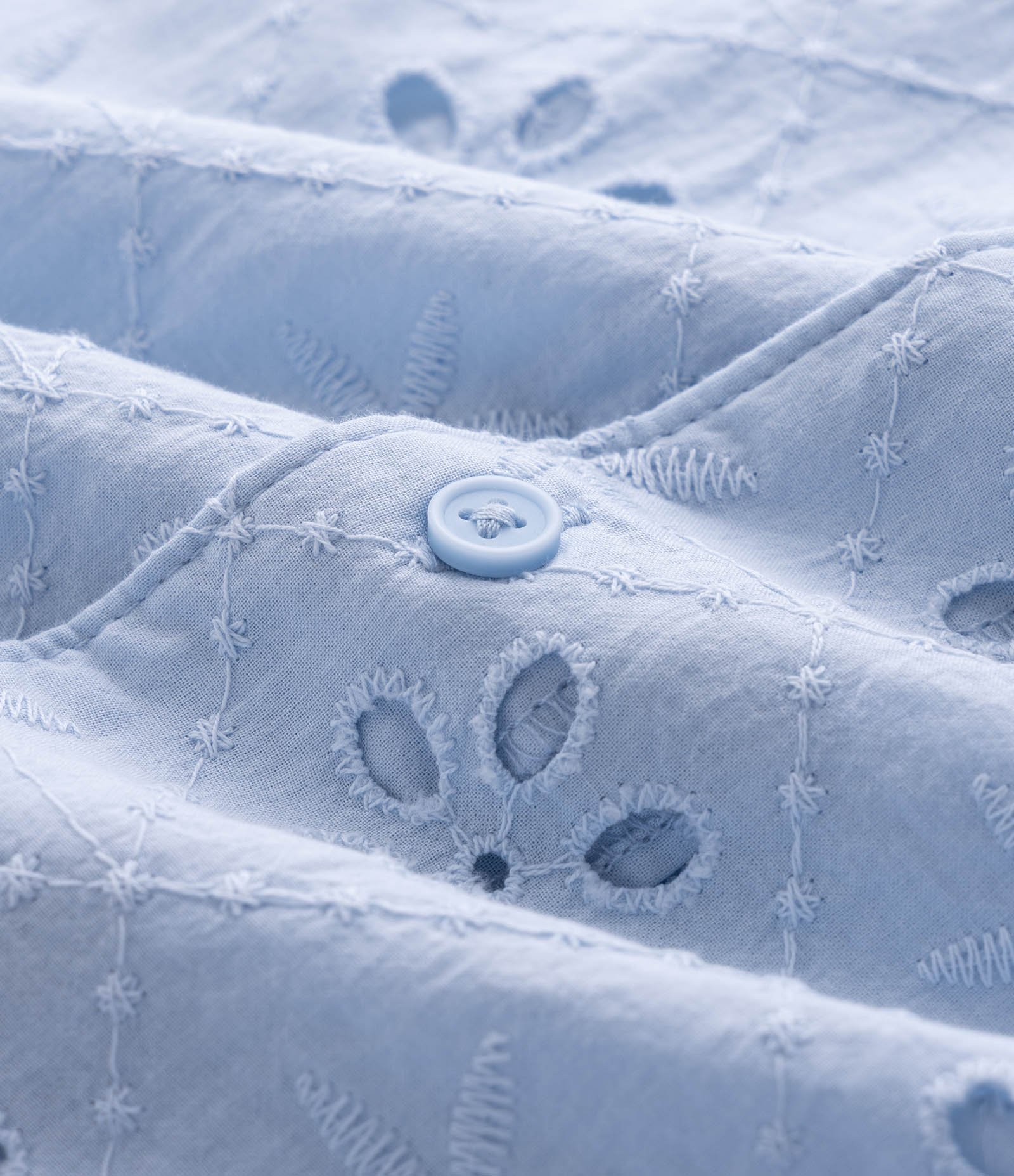 Camisa Boxy Manga Curta em Laise Floral Azul 7