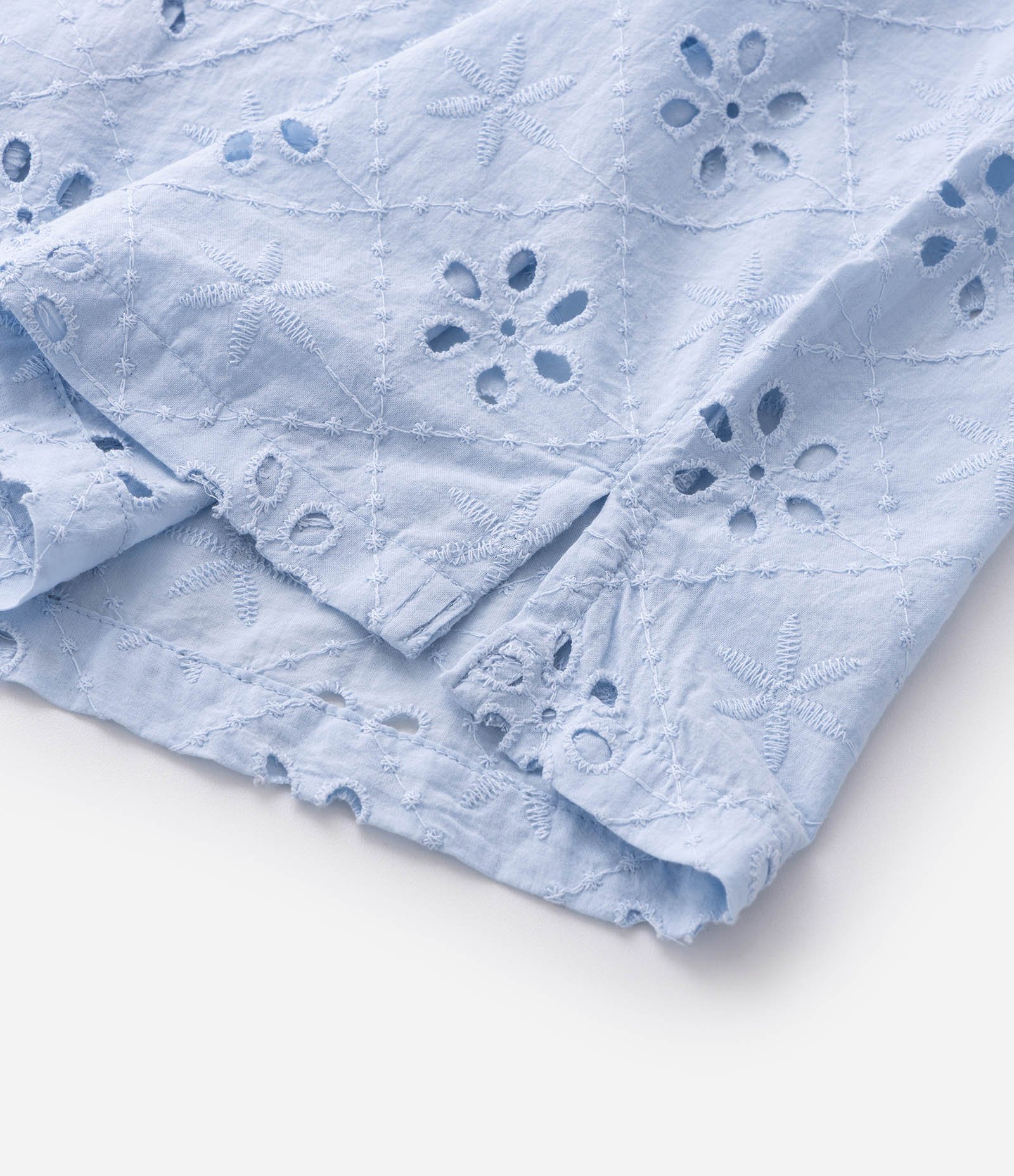 Camisa Boxy Manga Curta em Laise Floral Azul 8