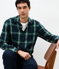Camisa Manga Longa em Flanela e Estampa Xadrez