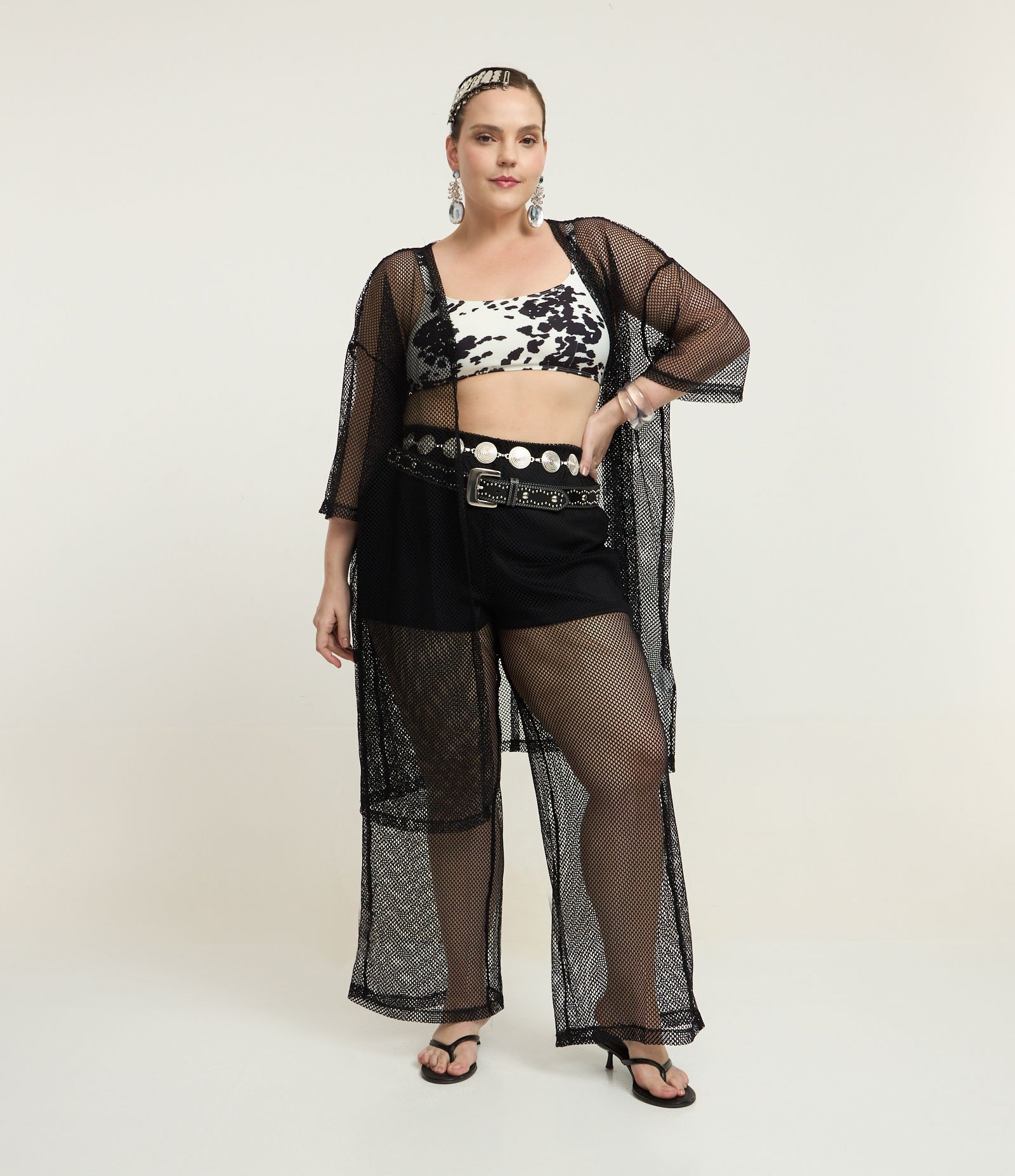 Calca Reta Arrastão Curve & Plus Size Preto 1