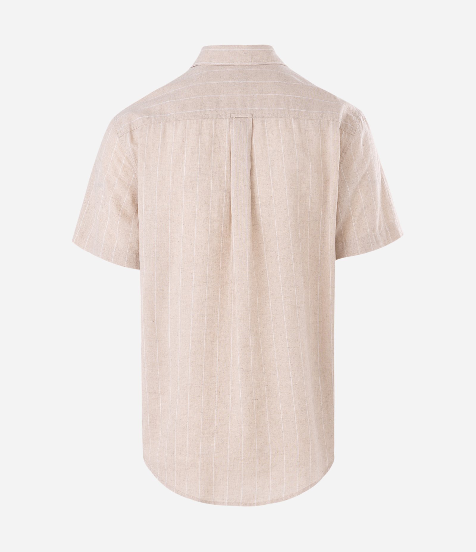 Camisa Manga Curta em Linho Listrada Bege 2