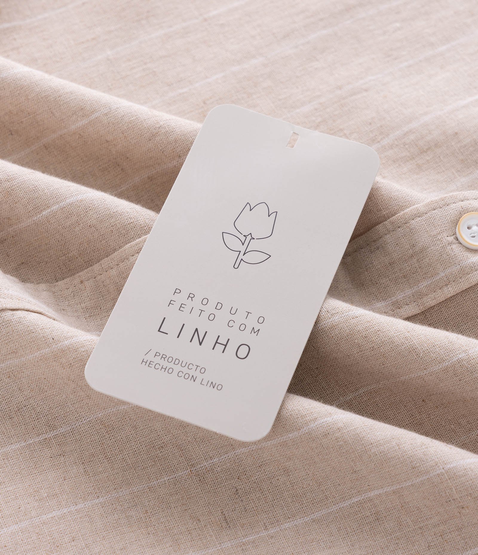 Camisa Manga Curta em Linho Listrada Bege 3