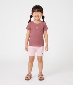 Bermuda Infantil em Ribana Ciclista Com Silk Floral - Tam 1 A 6 Anos