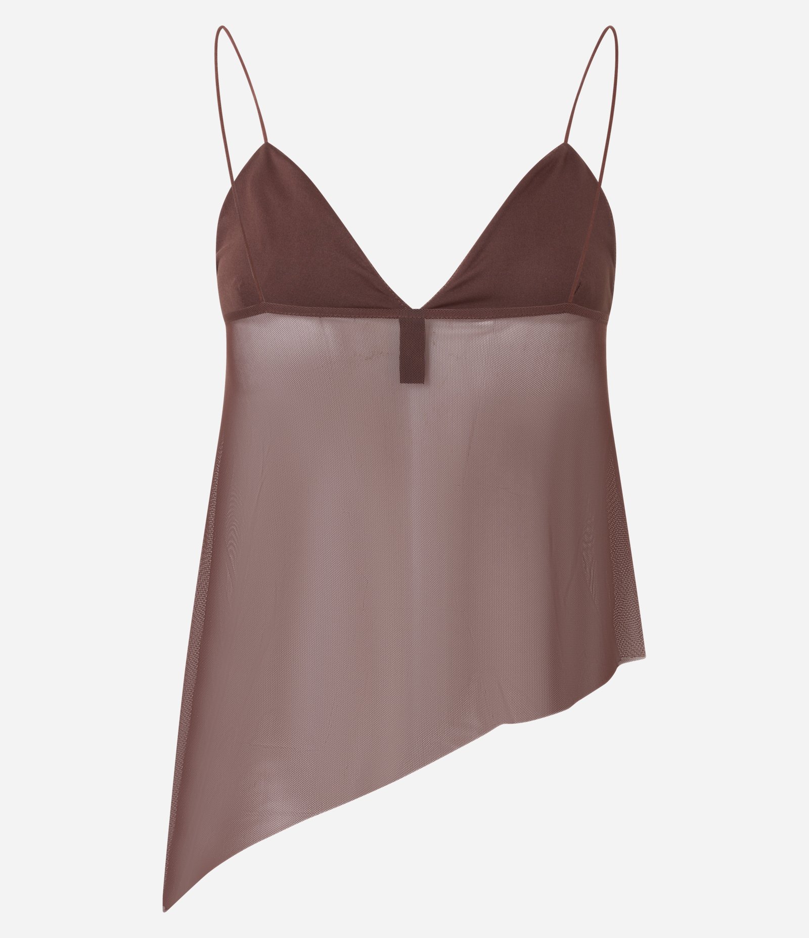 Blusa em Tule com Babado no Decote e Alças Finas Marrom 8