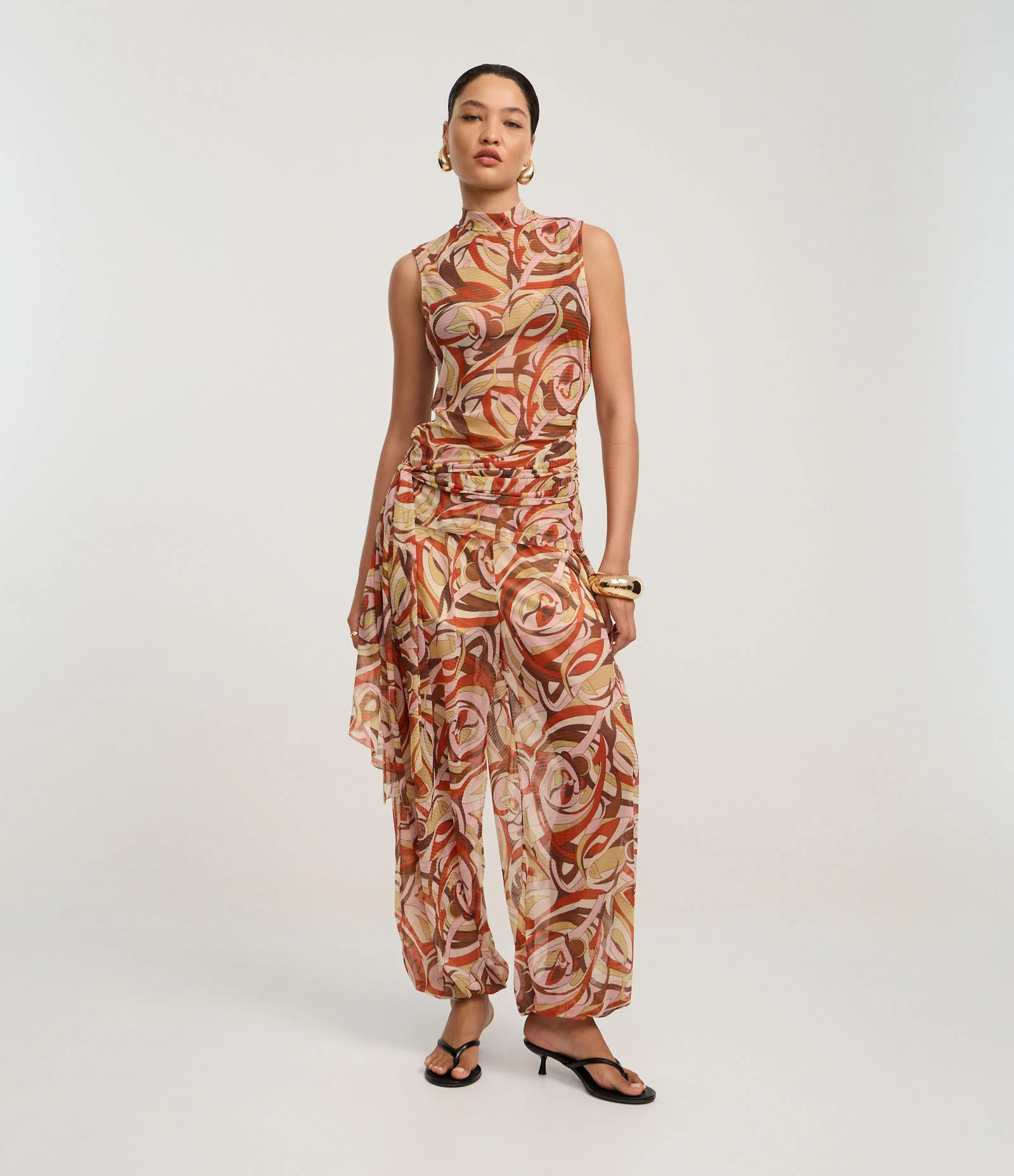 Blusa em Tule com Amarração e Estampa Abstrata Multicores 2