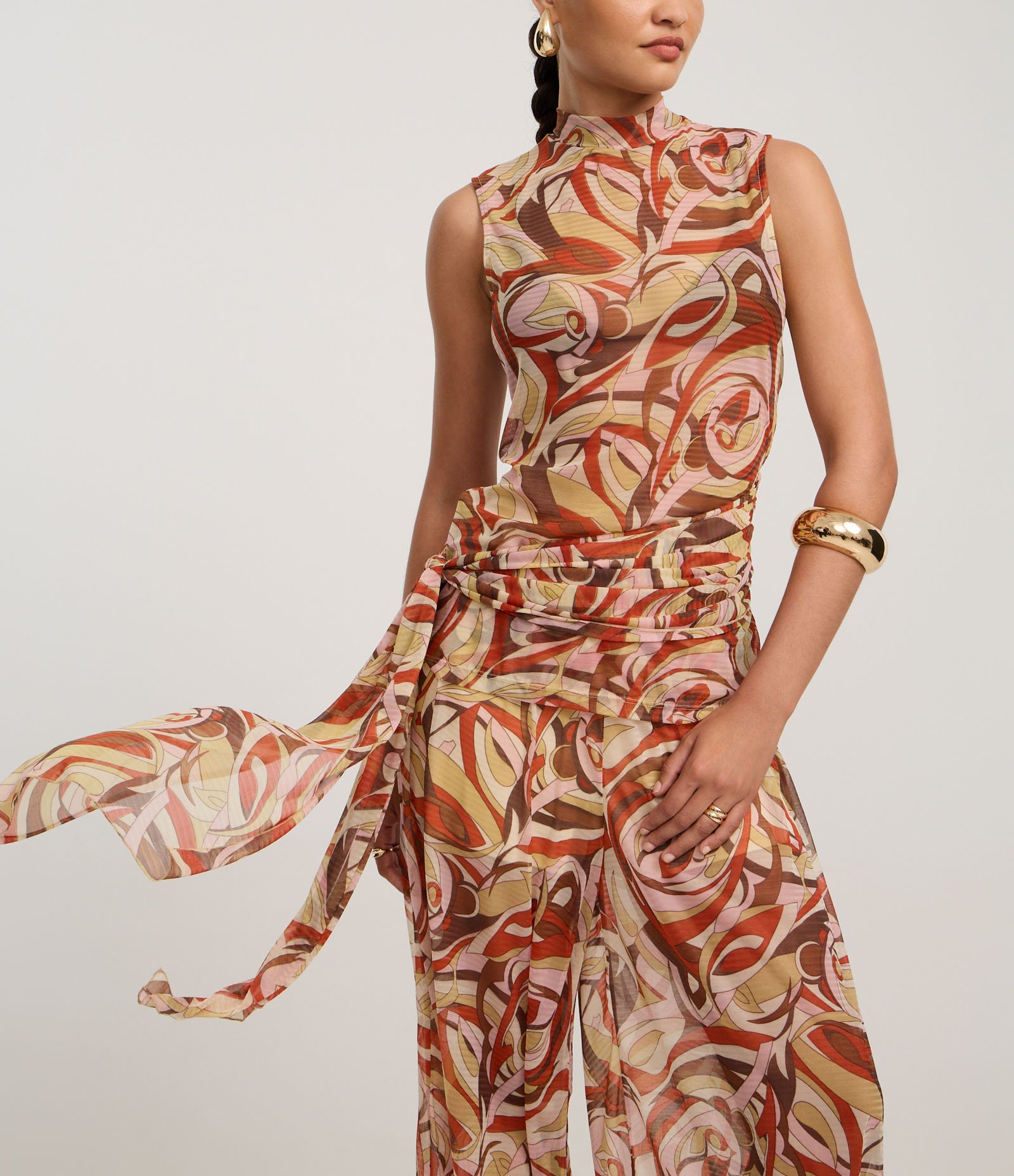 Blusa em Tule com Amarração e Estampa Abstrata Multicores 5