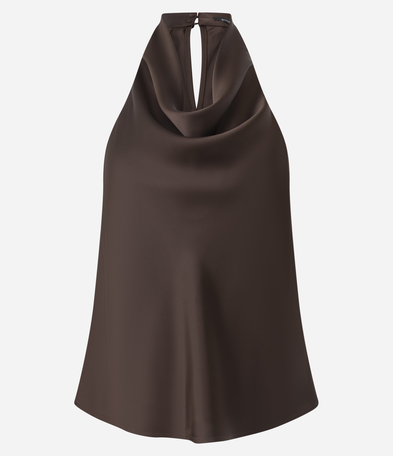 Blusa Frente Única em Cetim com Decote Degagê e Amarração nas Costas Marrom 5