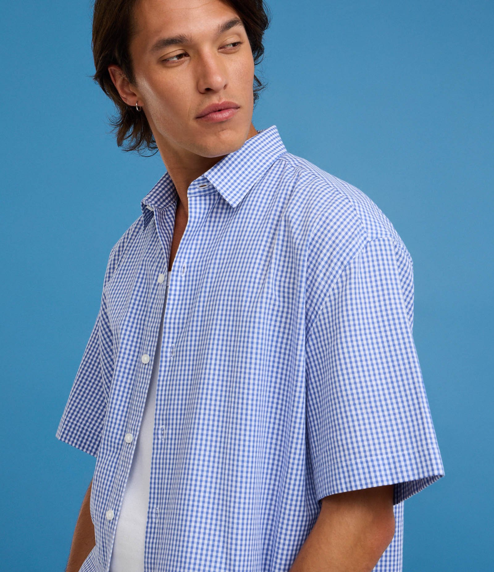 Camisa Regular em Algodão com Estampa Xadrez Azul 3